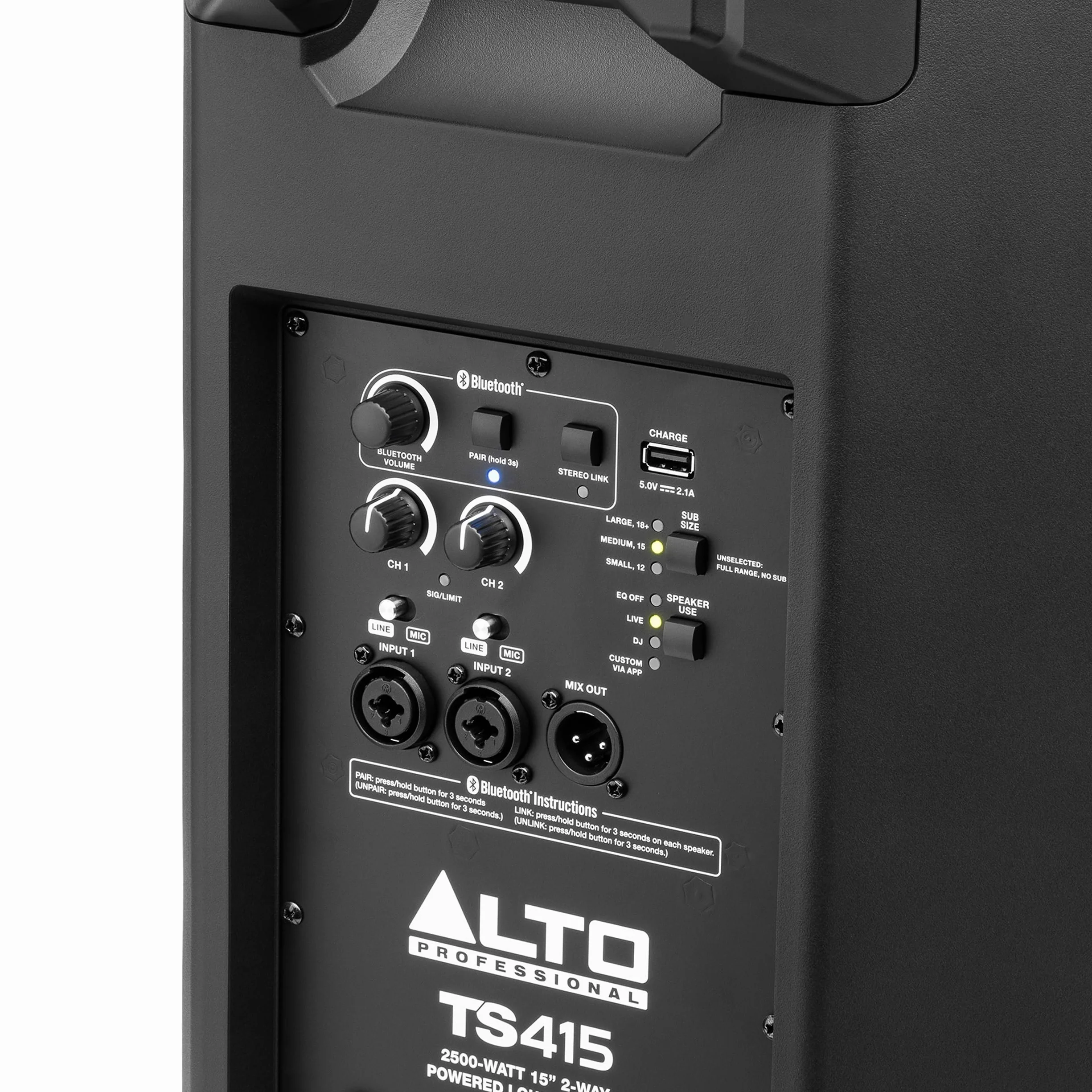 ALTO TS415 Altavoz Autoamplificado 2500W 15 Pulgadas con Mesa de Mezclas de 3 Canales, Streaming Bluetooth, Emparejamiento Inalámbrico de Altavoces, DSP y App
