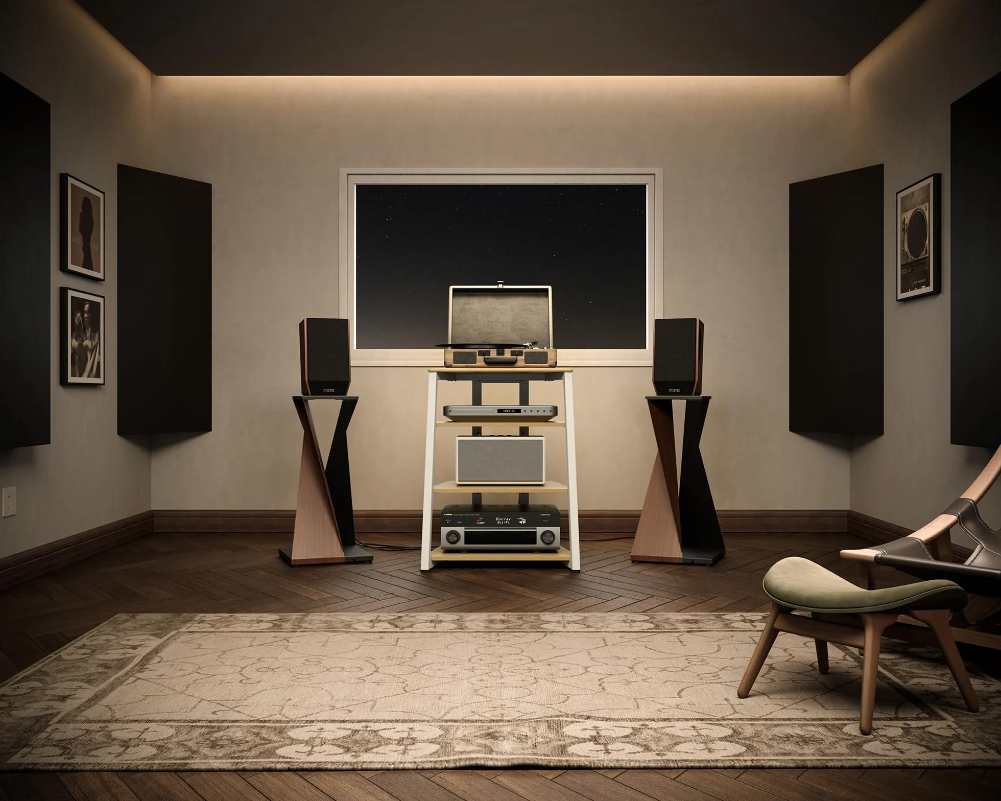 FITUEYES Mueble Tocadiscos de Madera y Metal Mueble HiFi para Tocadiscos Equipo HiFi Muebles HiFi con Estante Regulable Carga MAX. 50kg