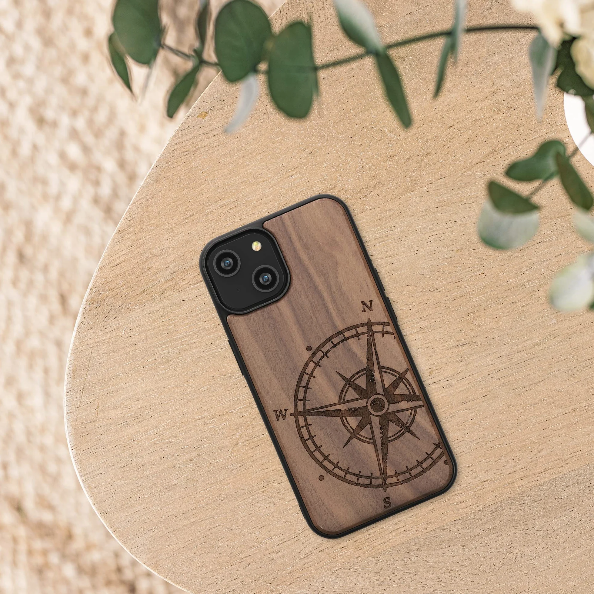 kwmobile Carcasa Compatible con Apple iPhone 14 Funda de Madera con Bumper Antigolpes Magnética