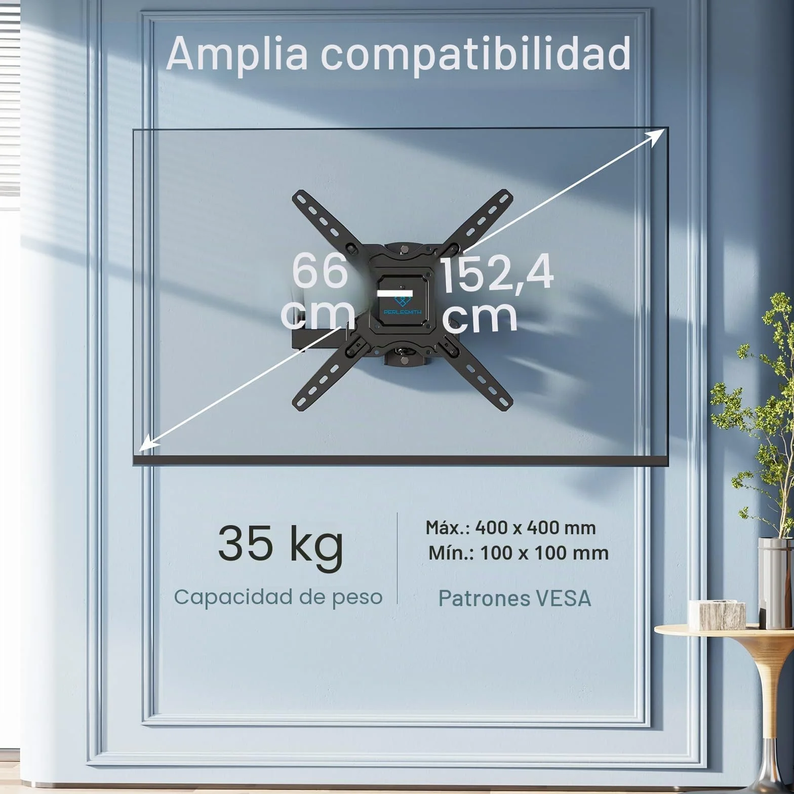 PERLESMITH Soporte TV Pared Inclinación Orientable Extensión 26-60 Pulgadas 35 kg VESA 400x400 mm