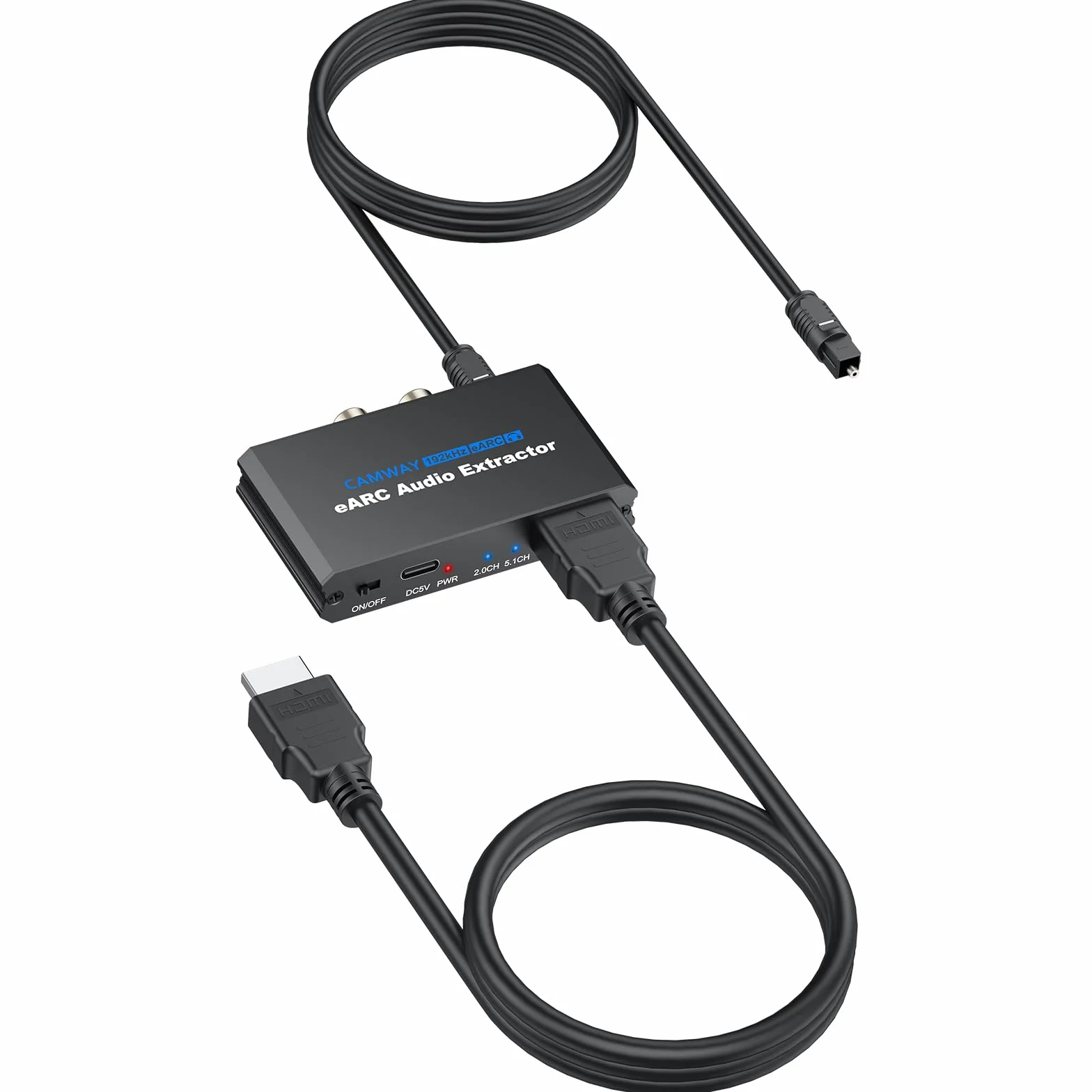 CAMWAY Extractor de Audio eARC/ARC, Adaptador eARC/ARC a Óptico+RCA+3.5m,Compatible con Sonido 5.1/2.0 Canales, con Cable Óptico y HDMI, para Sistemas de Cine en Casa/Amplificadores/Barra de sonido