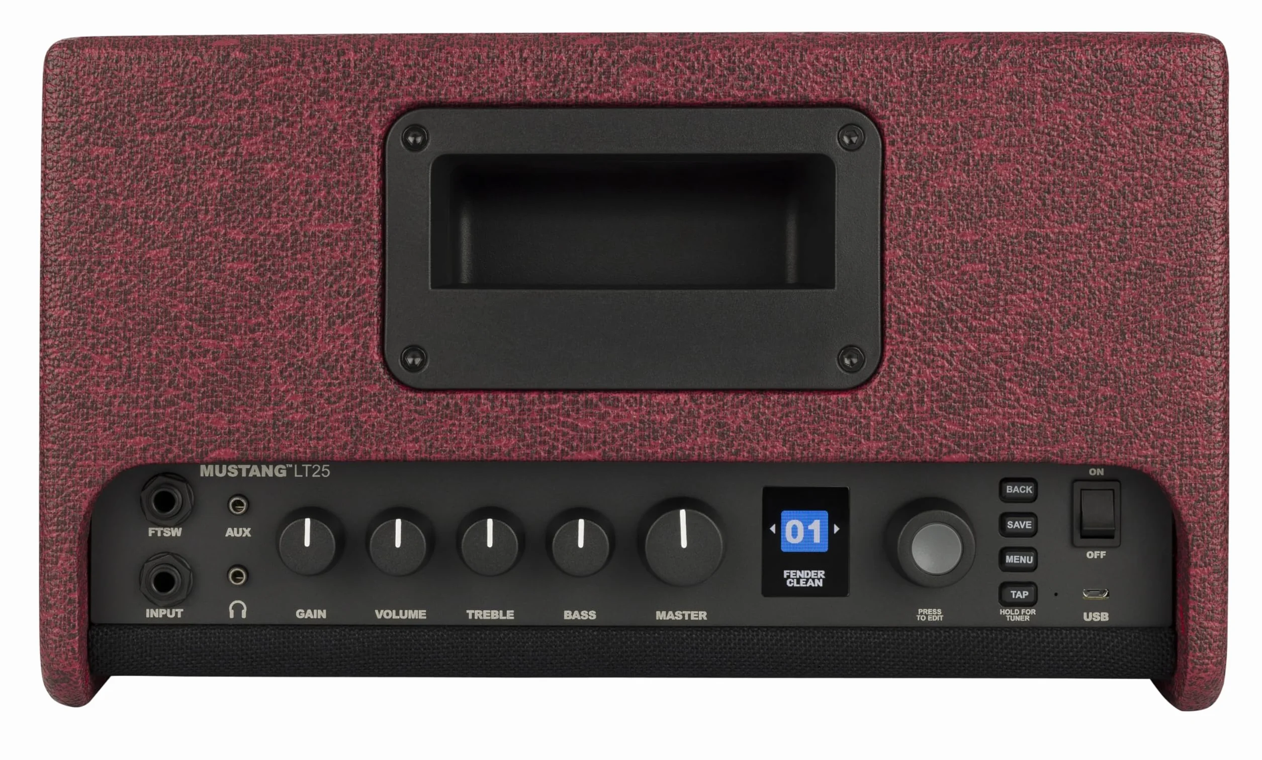 Amplificador de Guitarra Fender Mustang LT25 en Rojo Vino: Tonos versátiles, 60 preajustes, 20 Tipos de Amplificador, 25 Efectos