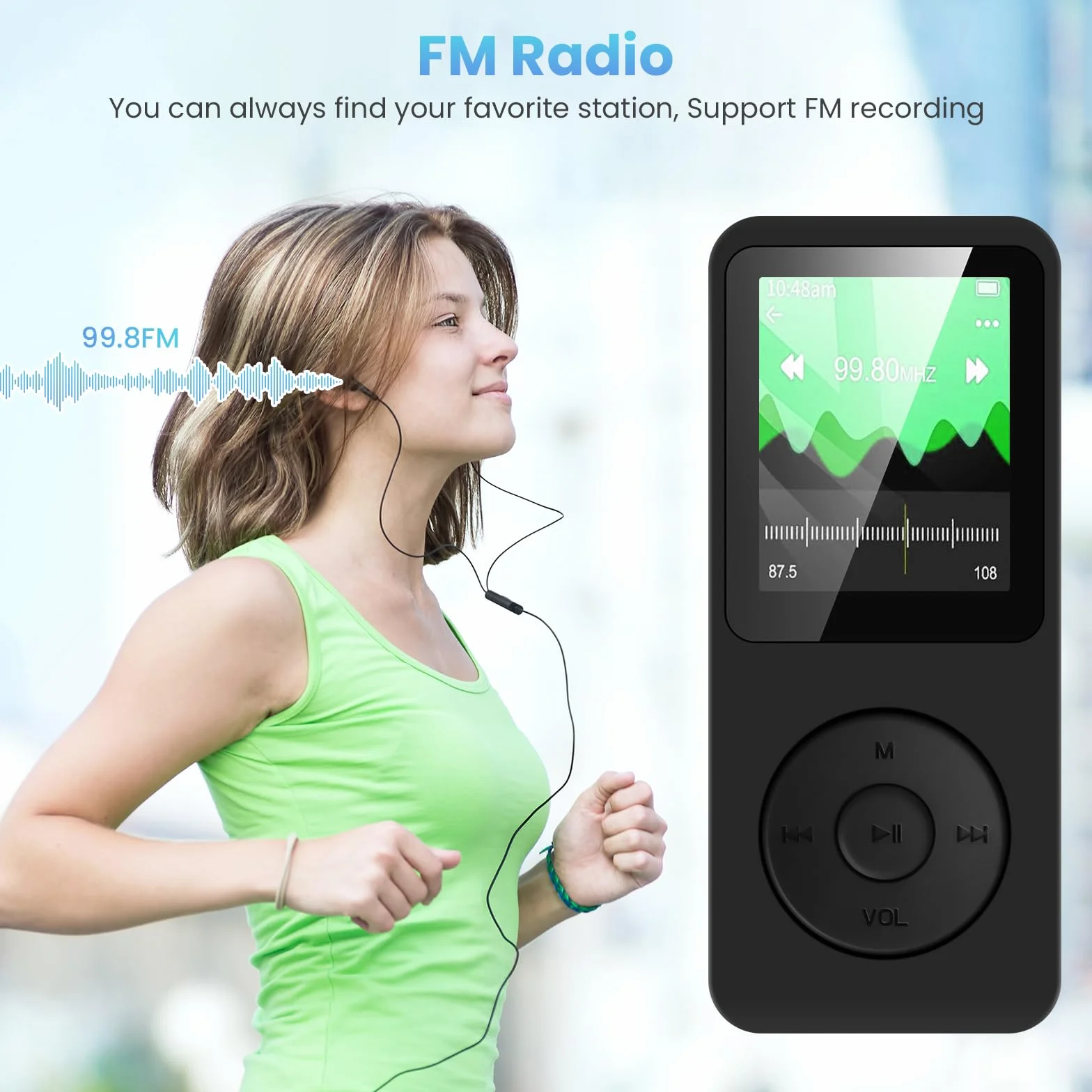 Reproductor MP3 32GB Bluetooth 5.3 Pantalla TFT 1.8 Pulgadas Radio FM para Niños