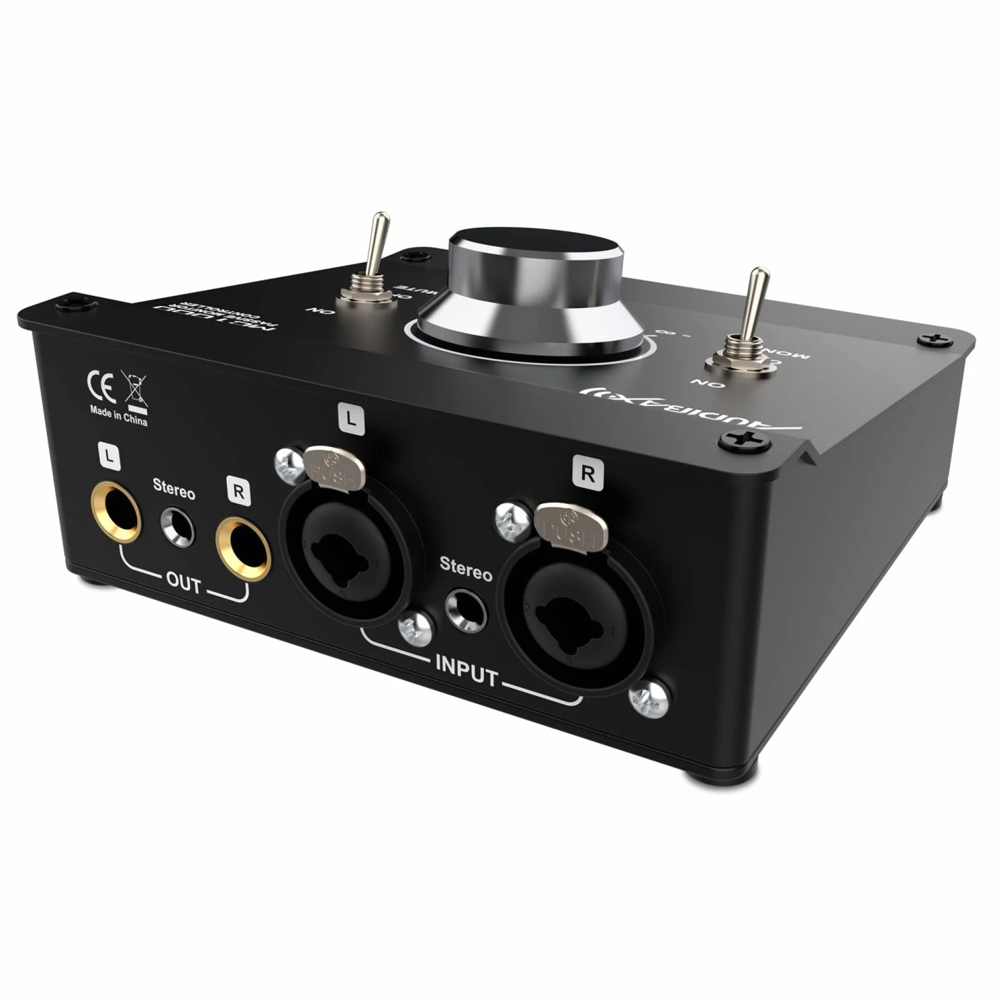 Audibax MC1000 - Controlador de Volumen Pasivo para Monitores de Estudio - Control de Volumen Rotatorio y con Conmutador Mono/Stereo - Botón para Silenciar la Señal - Diseño Compacto