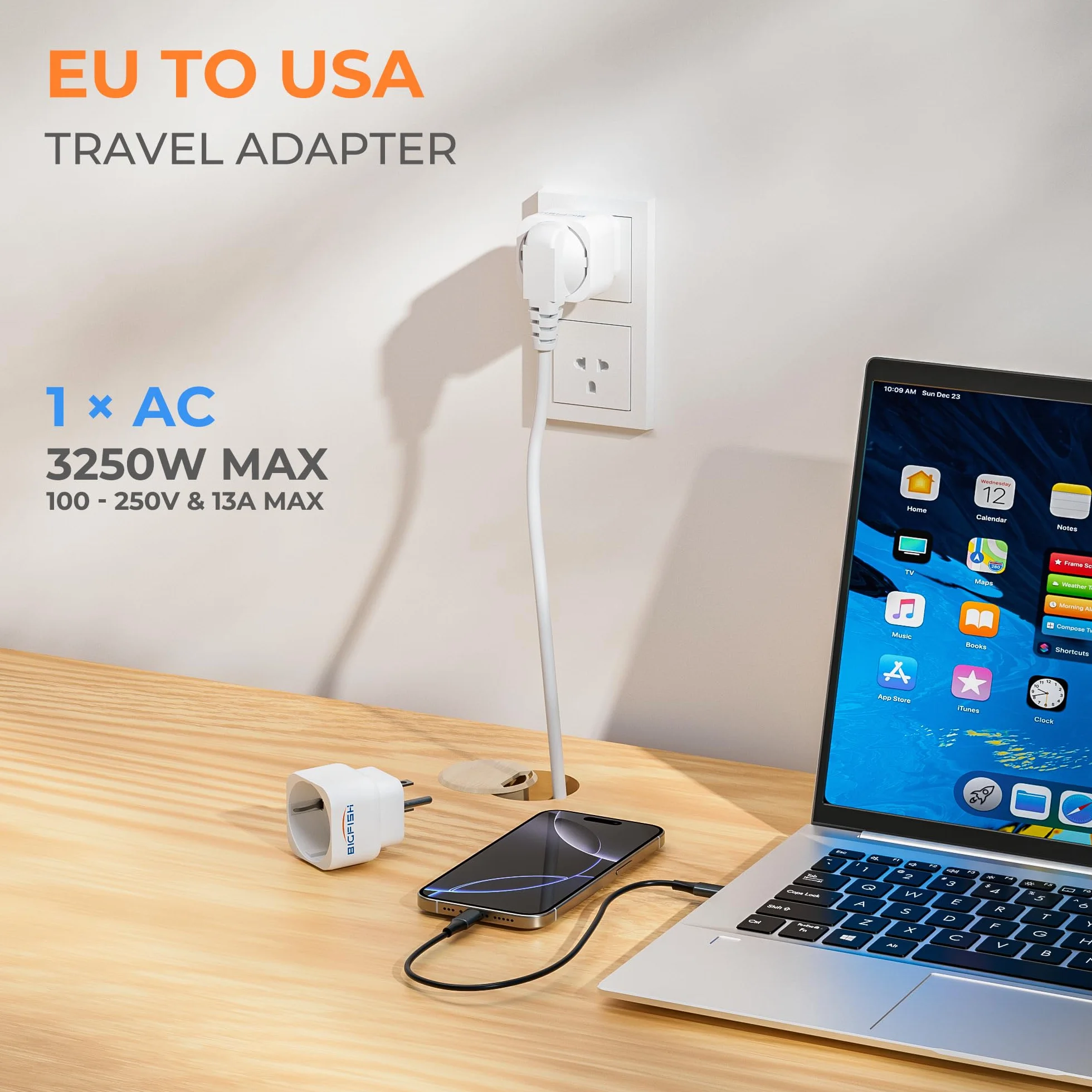 Bigfish Adaptador Enchufe USA Tipo B 2 Piezas, Adaptador Enchufe Americano – De 2-Pin Europa a 3-Pin Estados Unidos, Canadá, México y Tailandia