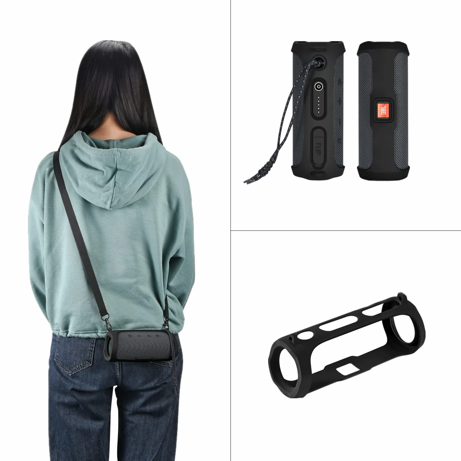 Fundas y Carcasas para JBL Flip Essential 2 Altavoces portátiles Bluetooth, Funda de Silicona Flip Essential 2 Funda Protectora portátil para Viaje (Negro)