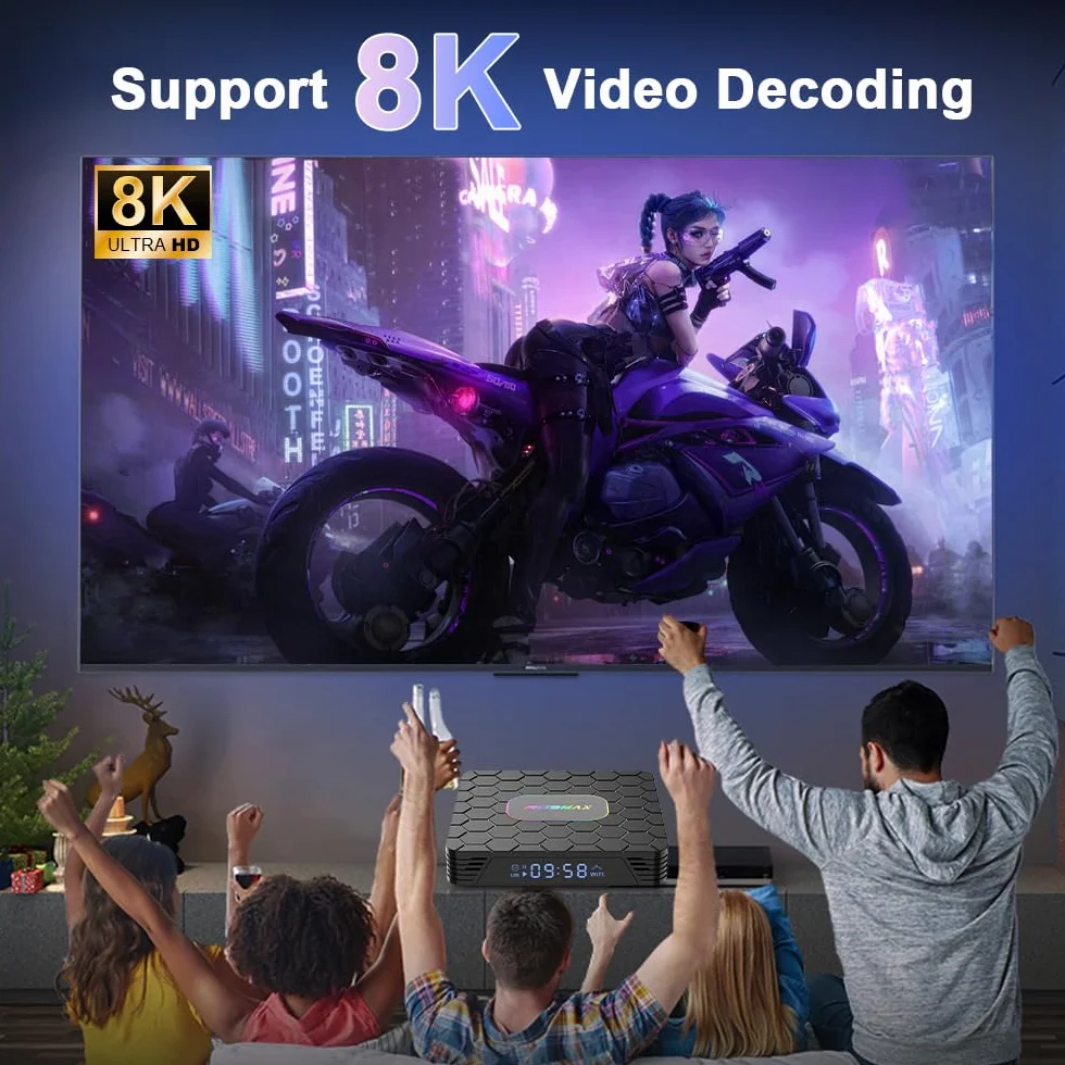 Android 14.0 TV Box, Box TV 4GB RAM 32GB ROM RK3528 Quad-Core Cortex-A53 8K Decoder, Soporte 2.4G/5.0GHz Dual Wi-Fi 6 BT 5.0, USB 3.0/2.0, HDMI 2.0 Smart TV Box