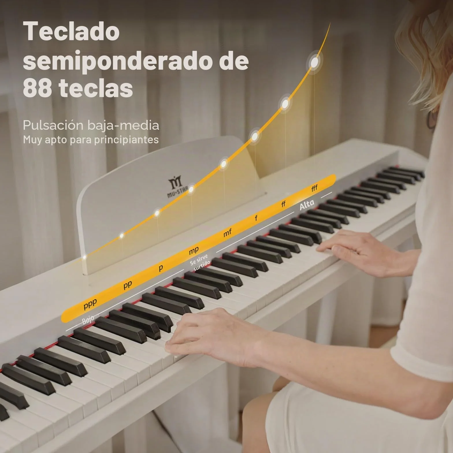 MUSTAR Piano digital de 88 teclas para principiantes, tamaño completo con 3 pedales, piano electrónico portátil, piano digital doméstico con USB MIDI y soporte, color blanco