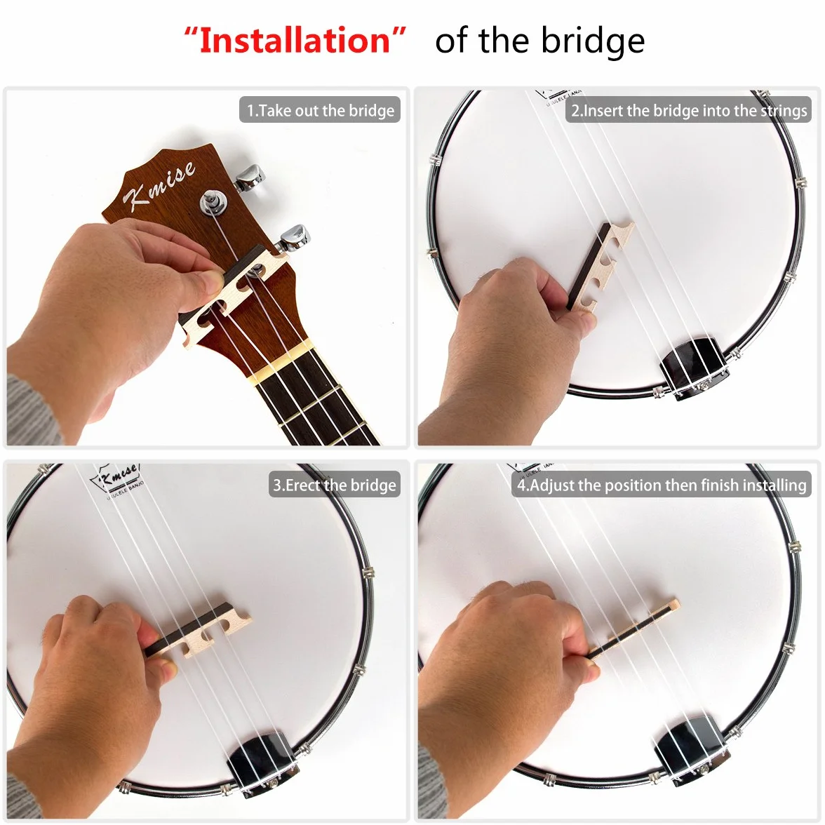 Kmise. Banjo ukelele de 4 cuerdas para concierto, tamaño de 58,4 cm, madera de sapele.