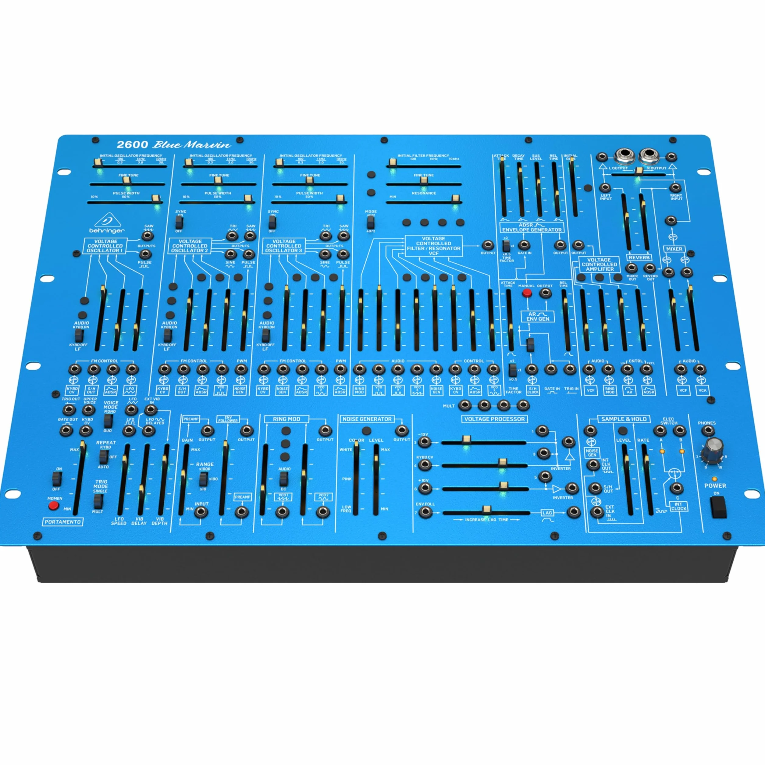 Behringer 2600 BLUE MARVIN Sintetizador Analógico Semimodular, Edición Especial, Con 3 VCO Y VCF Multimodo En Formato De Montaje De 8 Bastidores En U