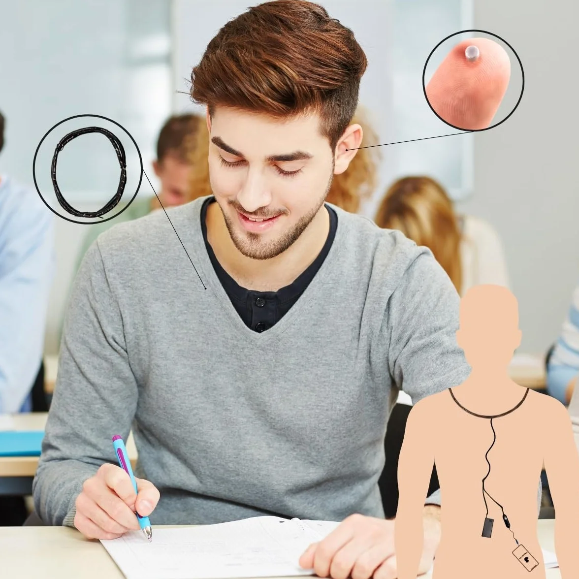 PingaOculto Pinganillo Invisible Imán para Exámenes Auricular Espía Mini Inalámbrico con Micrófono y Tiras Adhesivas
