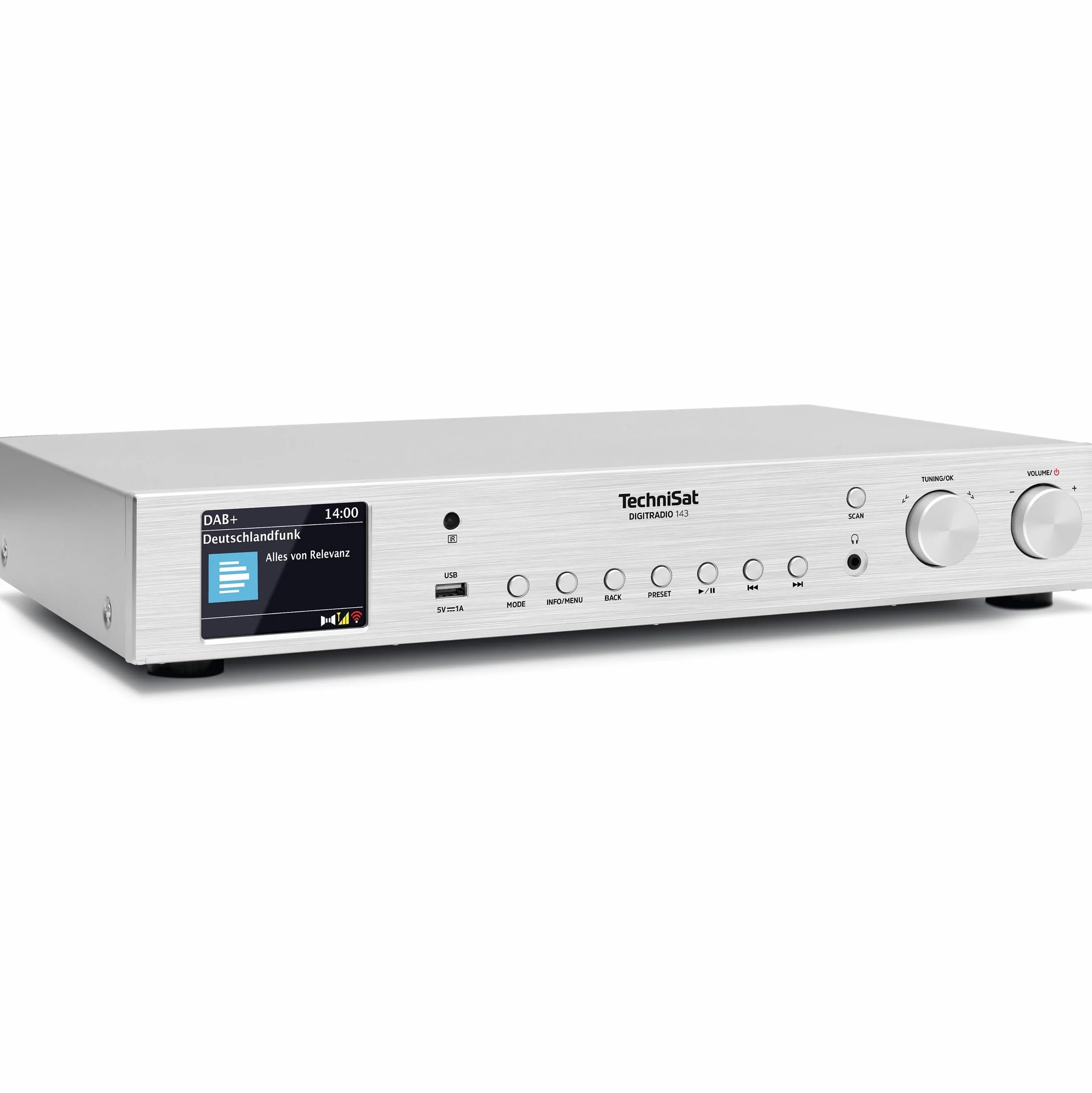 TechniSat DIGITRADIO 143 (V3) - Sintonizador HiFi Internetradio (Radio Digital Dab+, Streaming Audio Bluetooth, Spotify Connect, Antena con Cable, Mando a Distancia, Ancho 43,5 cm), Color Plateado