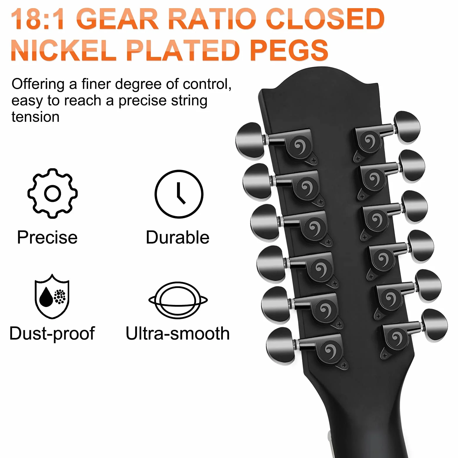 Vangoa Electroacústicas Guitarra de 12 Cuerdas 41 pulgadas con Ecualizador de 4 bandas Dreadnought Doce-cuerdas Guitarra, Negro
