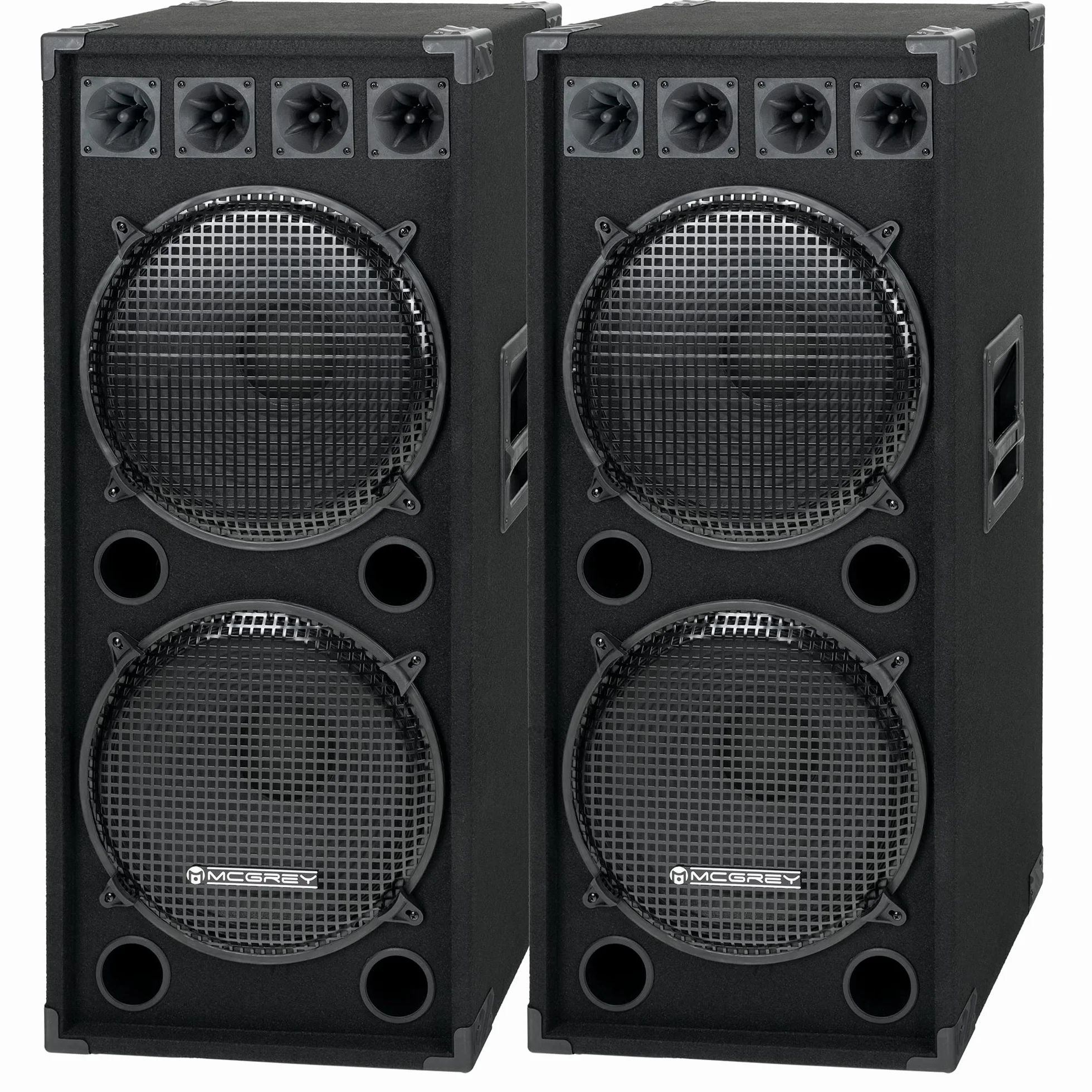 McGrey 2X DJ-2522 Altavoces DJ PA de 2 Niveles 2X 38cm (15") Subwoofer 1500W (Par, Pasivo, Sistema de 2 Vías, Caja de Madera)