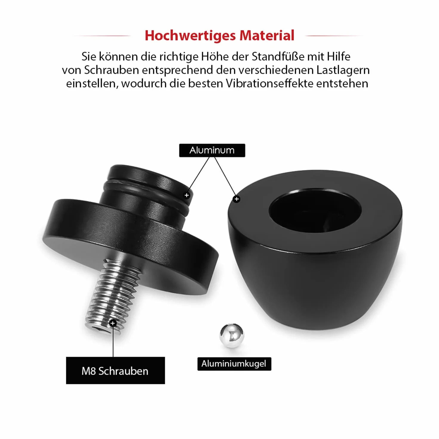 Tertullus 4 Pies para Altavoces Negros, Amortiguadores de Aluminio, Pies Absorbentes