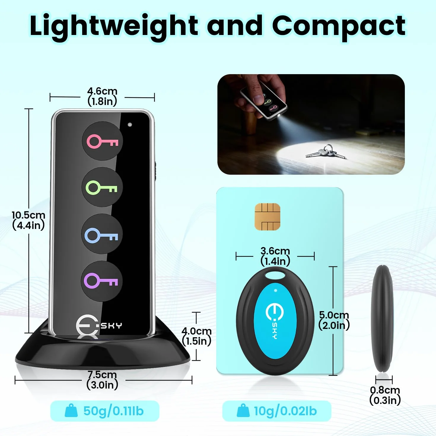 Esky Buscador Llaves, Localizador de Llaves 80dB Localizador Inalámbrico de Llaves con Base de Soporte y LED Control Remoto 1 Radio Frecuencia Transmisor 4 Receptores Negro