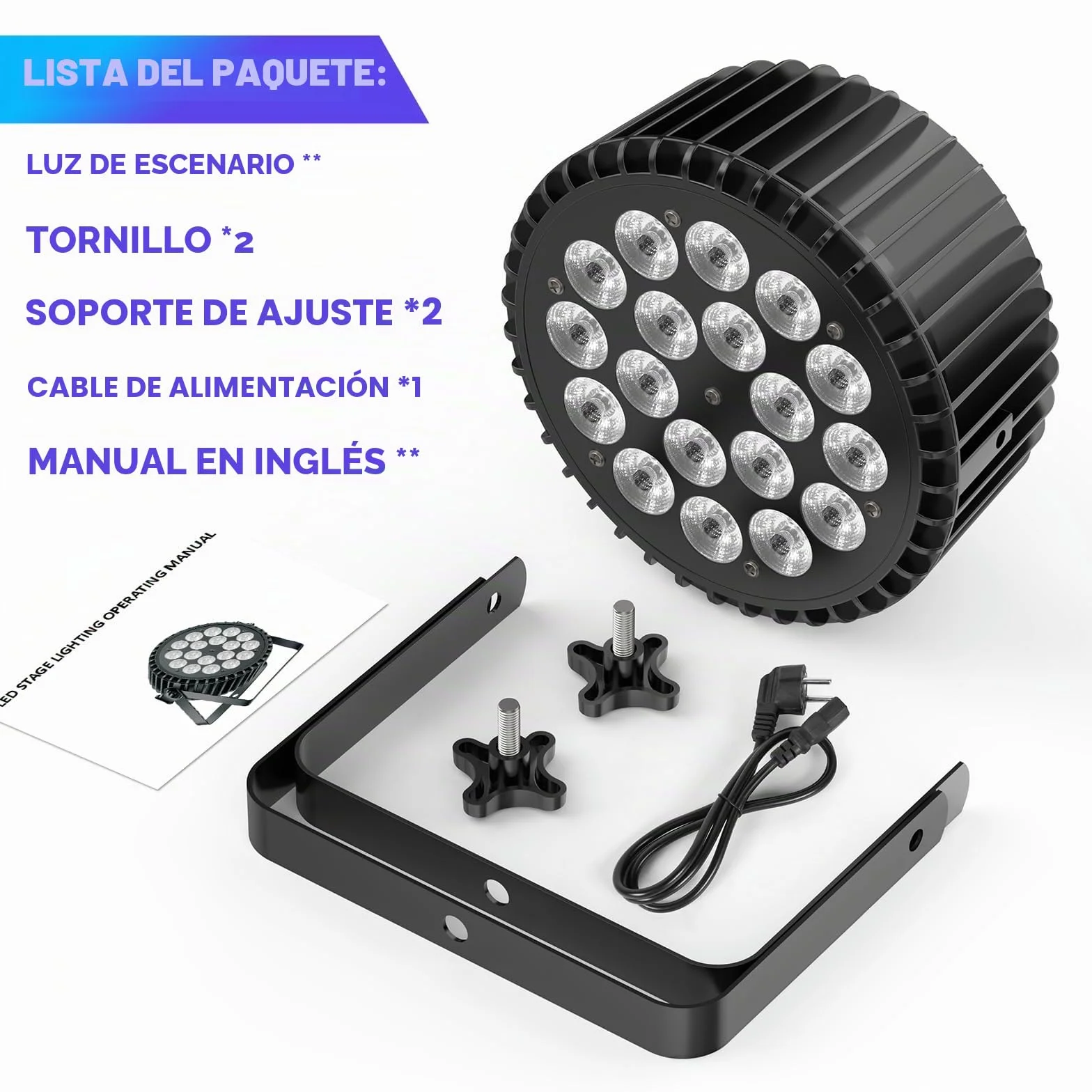 RGBWA UV Focos Par LED 200W, 18 LED Luces Escenario 7/10CH con Estroboscópica y Activación Sonido, Luces Discoteca para Espectáculos Bares Fiestas Bodas Halloween