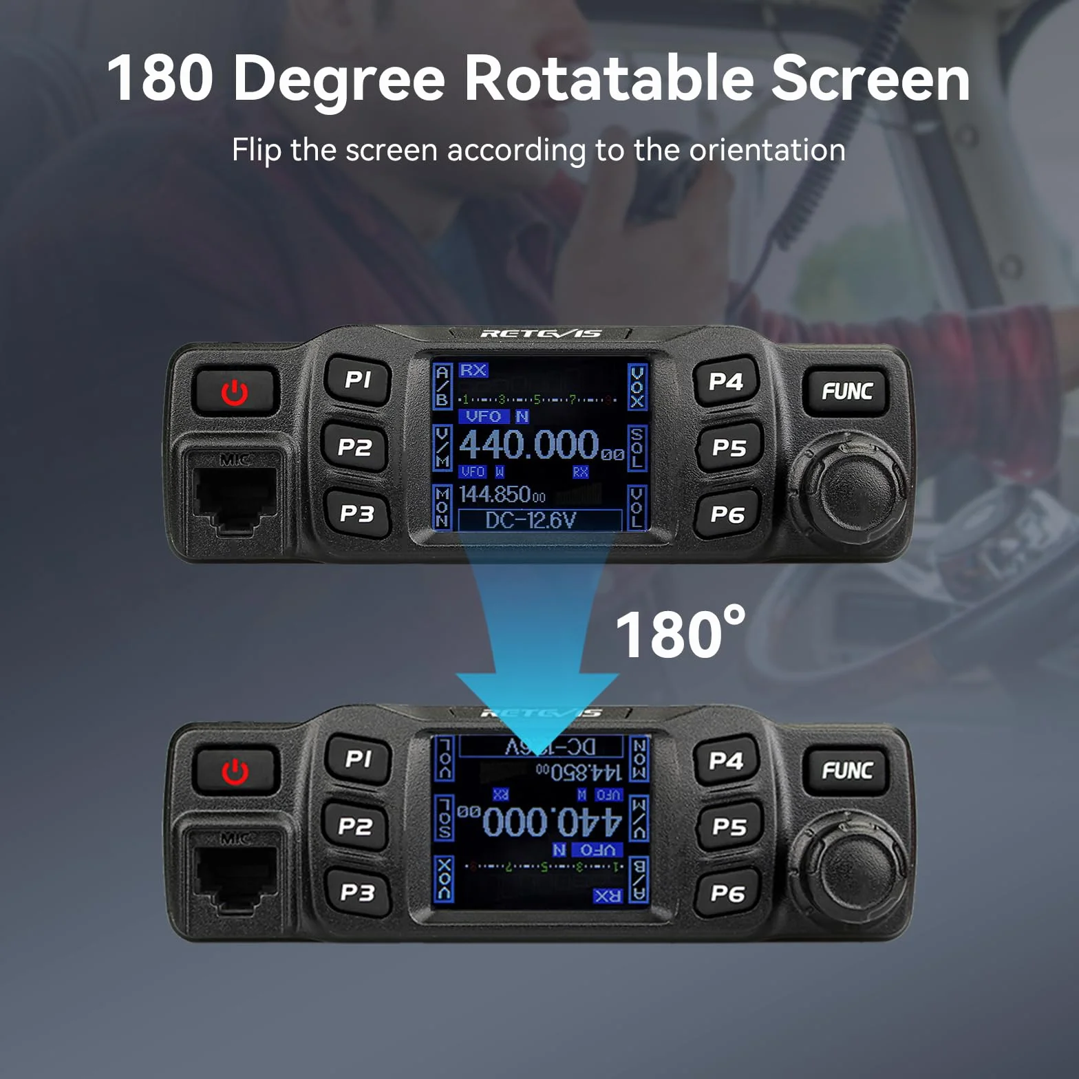 Retevis RT95 Emisoras Coche Doble Banda de Radioaficionado, Profesional, Canales DTMF TFT con Función Escaneo y Contraseña Mini Móvil