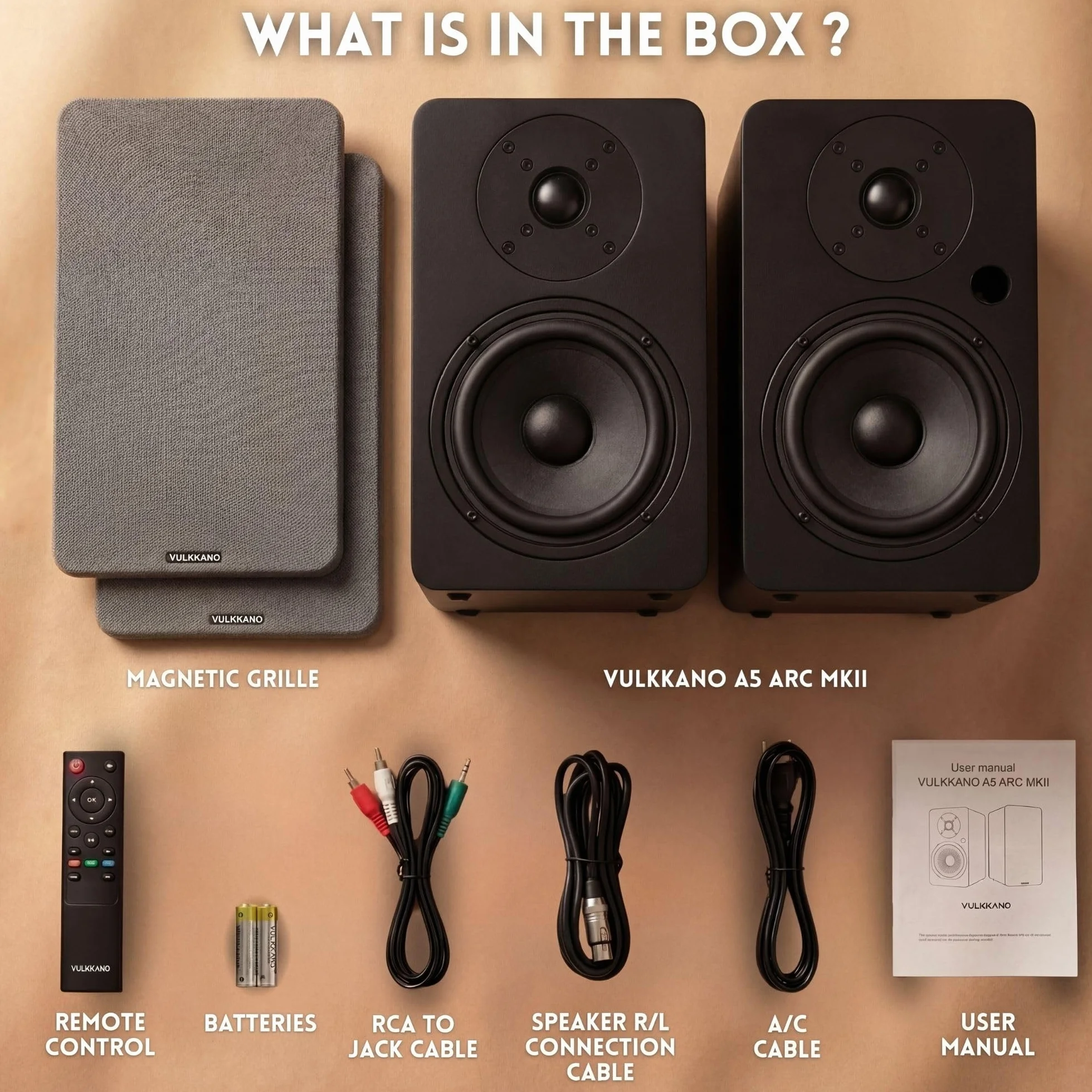 VULKKANO A5 ARC MKII Altavoces Autoamplificados con Woofer de 5.25", Bluetooth 5.0, HDMI ARC, Optica, RCA, USB, con Salida Subwoofer, Altavoces para la TV con Diseño Elegante, Color Negro