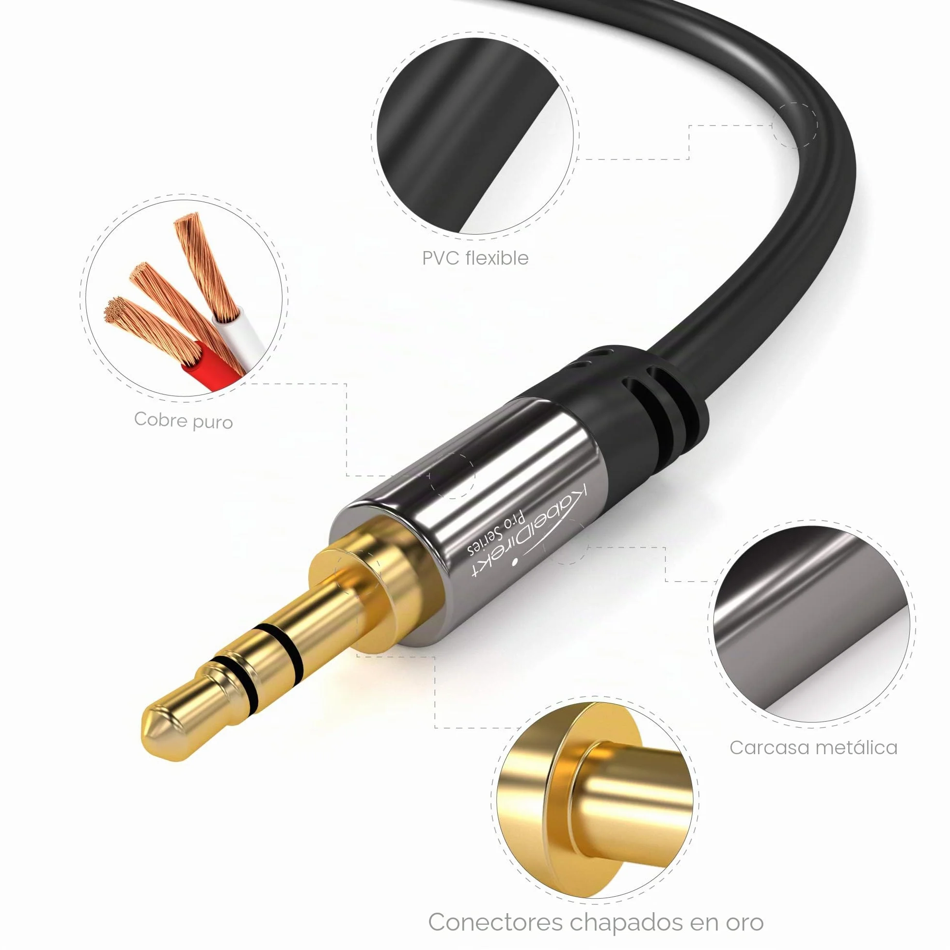 KabelDirekt – Cable Jack 3,5mm – 0,5m – Conectores Metálicos – Disponible en 0,3-10m (Cable de Audio/Mini Jack 3.5mm, Aux/Auxiliar, para Teléfono, PC/Portátil, Coche y HiFi, negro)
