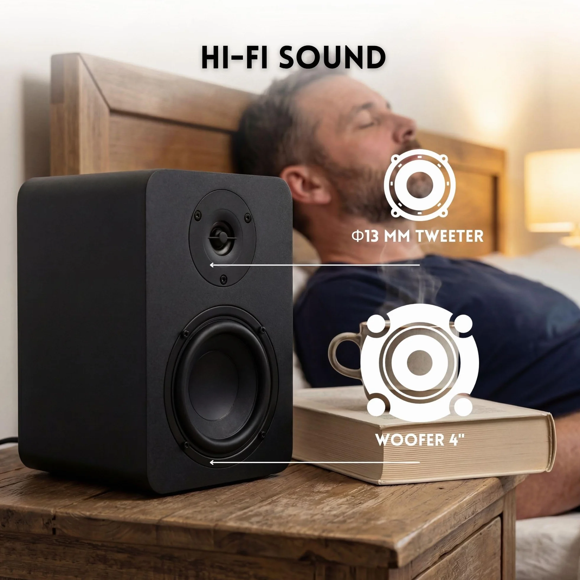 VULKKANO A4 ARC MKII Altavoces Autoamplificados con Woofer de 4", Bluetooth 5.0, HDMI ARC, Optica, RCA, USB, con Salida Subwoofer, Monitores de Estudio con Diseño Elegante, Color Negro