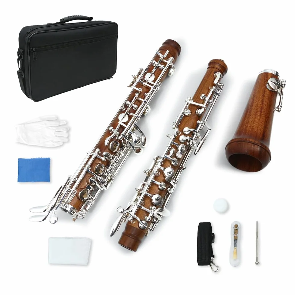 Llave C profesional para oboe de ébonita/palisandro, bifurcada, 3ª octava, llave F izquierda (plateado)