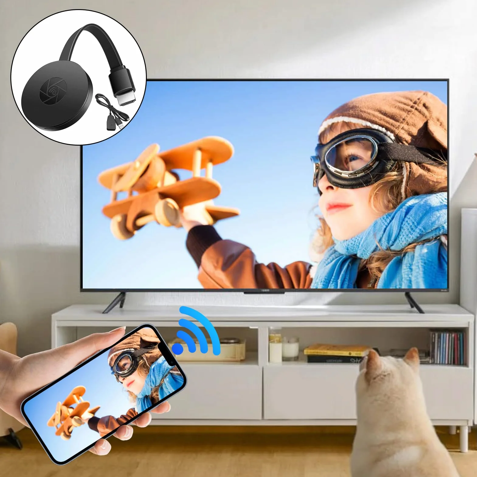Google Chromecast, dongle HDMI inalámbrico 1080P, Miracast, compatible con DLNA AirPlay AirMirror