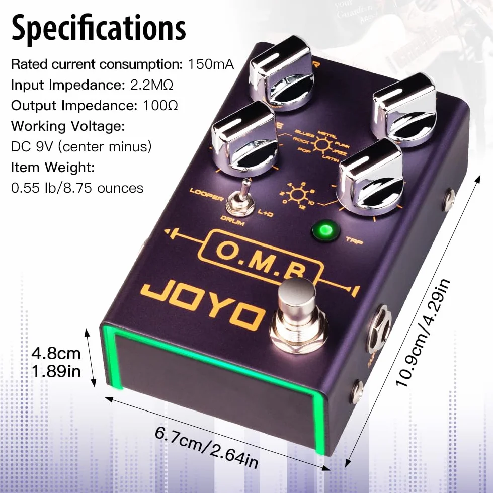 JOYO Pedal Looper de Máquina de Batería (Grabación en Bucle/Máquina de Batería) para Efecto de Guitarra Eléctrica (O.M.B R-06)