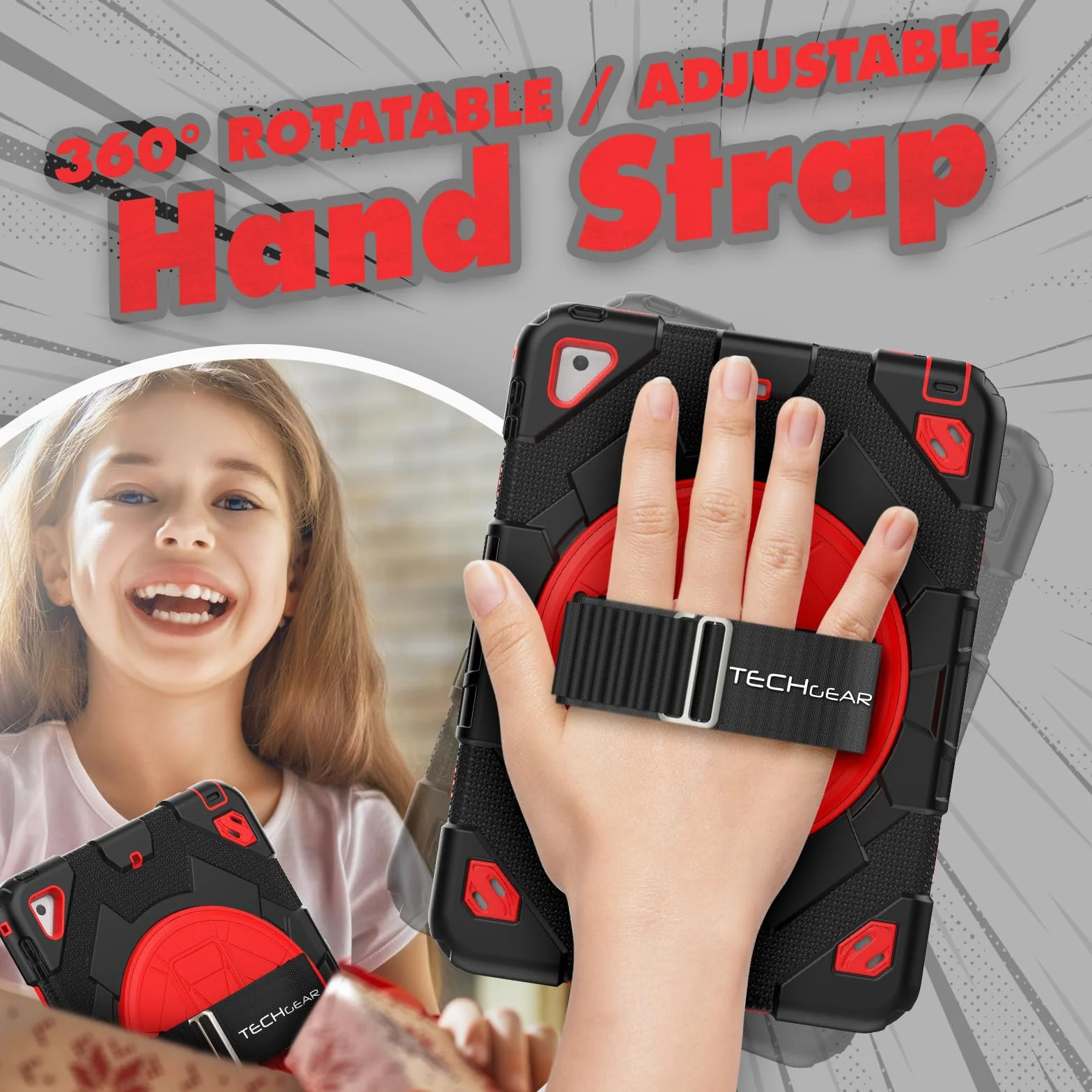 TECHGEAR El Estuche SUPE se Adapta a Apple iPad 9.7" 6.a/5.a generación (2018/2017) y iPad Air 2 9.7" y iPad Pro 9.7" Estuche Resistente, Resistente y Divertido para niños y niñas con Soporte, estu