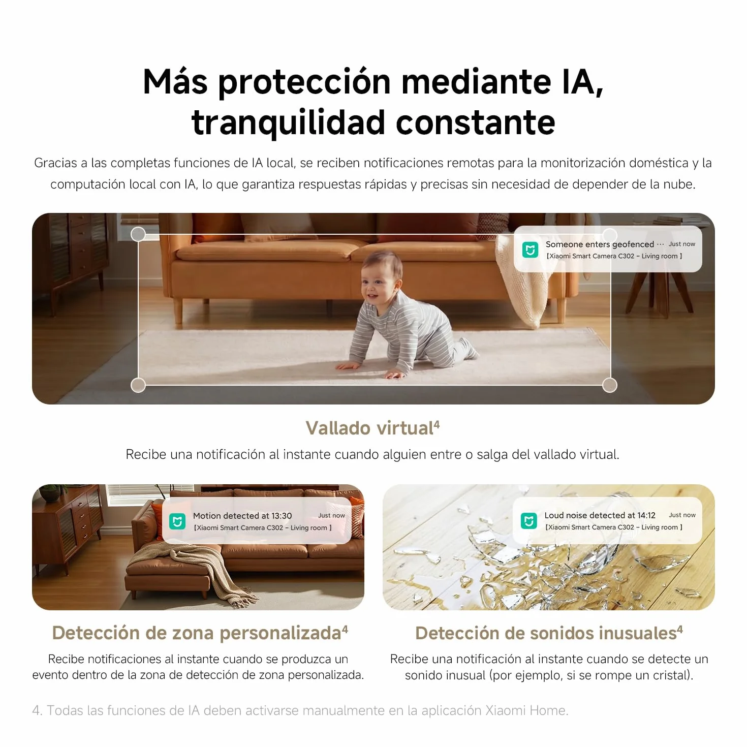Xiaomi C302 Cámara Vigilancia WiFi Interior 2K 3MP 360° Visión Nocturna Starlight Audio Bidireccional Wi-Fi 6