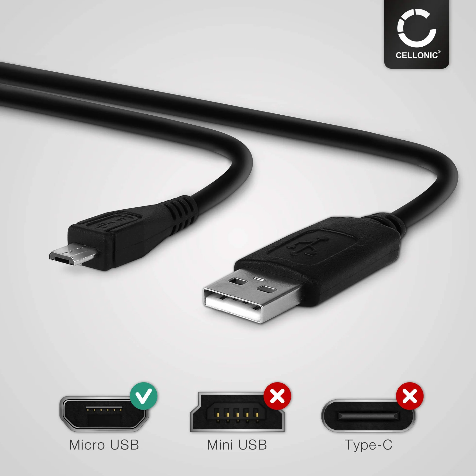 CELLONIC Cable de datos USB 2.0 para reproductor MP3 1m negro compatible con SanDisk Clip Sport Plus/Sansa Clip Plus, ZIP, JAM Cable Carga 1A Micro USB a USB A