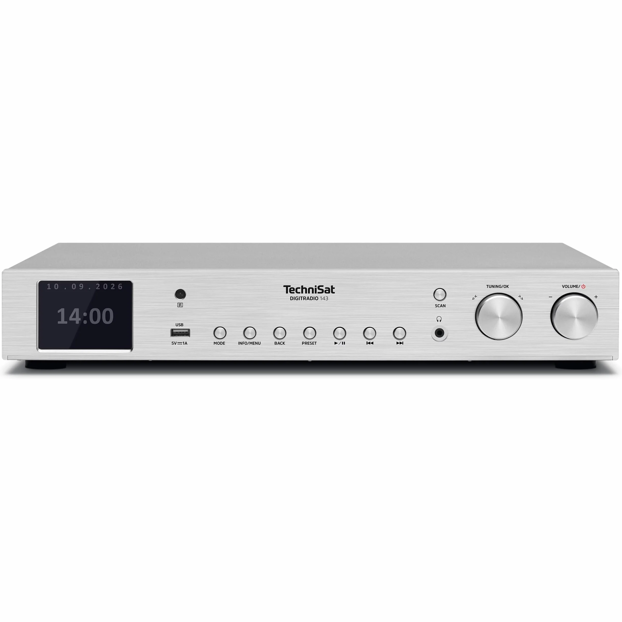 TechniSat DIGITRADIO 143 (V3) - Sintonizador HiFi Internetradio (Radio Digital Dab+, Streaming Audio Bluetooth, Spotify Connect, Antena con Cable, Mando a Distancia, Ancho 43,5 cm), Color Plateado