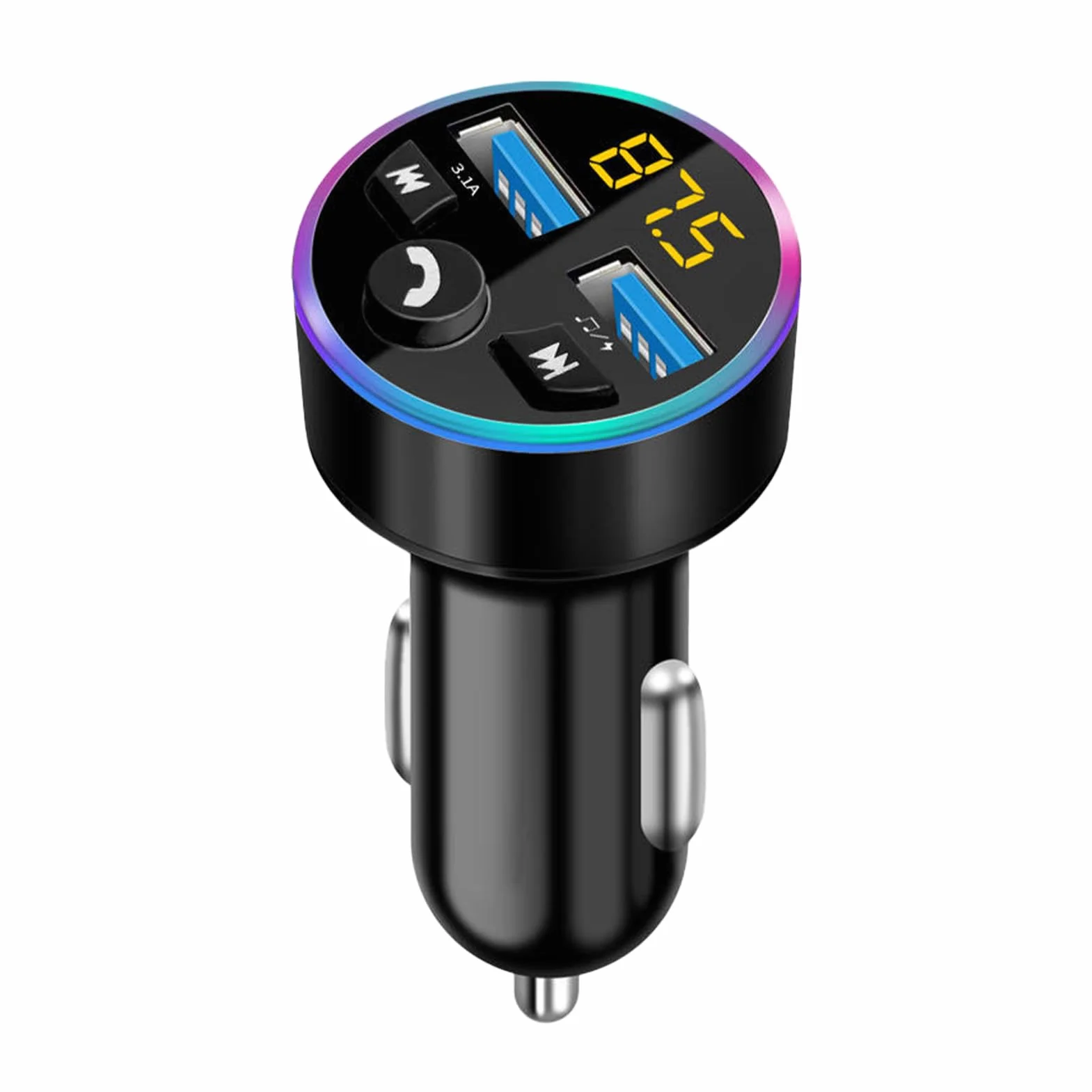 Bluetooth Coche, Transmisor FM para Coche, Adaptador Bluetooth 5.0 para Coche, Adaptador de Audio MP3, Carga Rápida Transmisor FM Bluetoot Coche Manos, con Cargador Dual USB para Teléfono Móvil