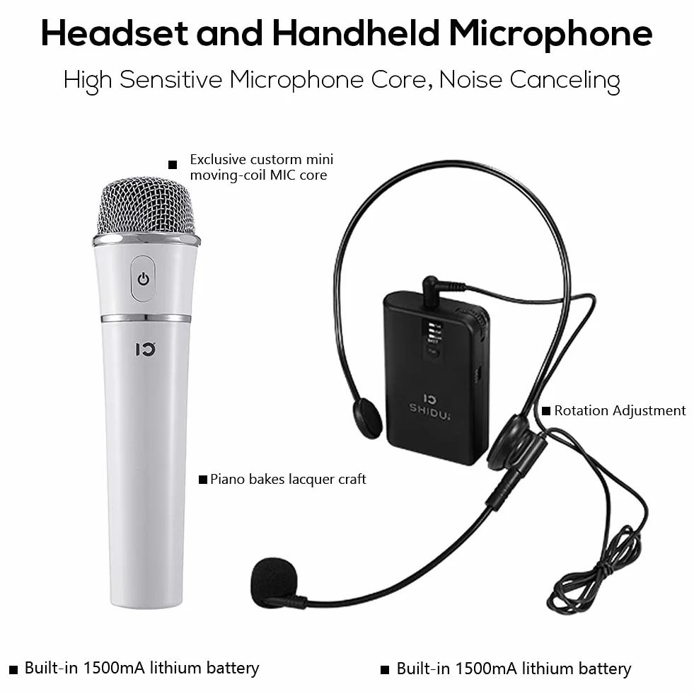 Amplificador de Voz Portatil inalámbrica Bluetooth SHIDU 25W Sistema de megafonía de batería Recargable amplificadores Voz con micrófonos Mini Altavoz con micrófono para Profesores, guías turísticos