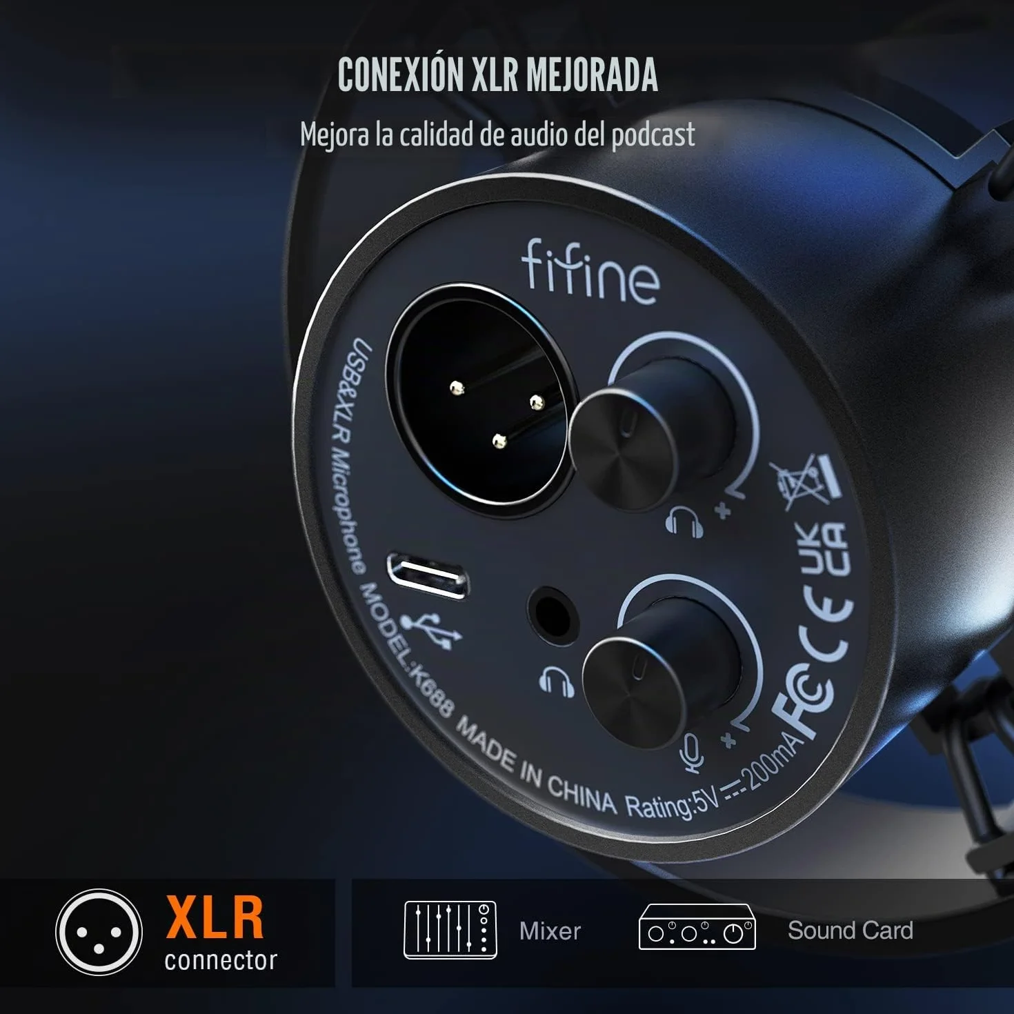 FIFINE XLR Studio Micrófono Dinámico de Podcast, RGB Gaming Micrófono USB per Ordenador PS4 PS5, para Podcast Estudio Streaming Podcasting Grabación