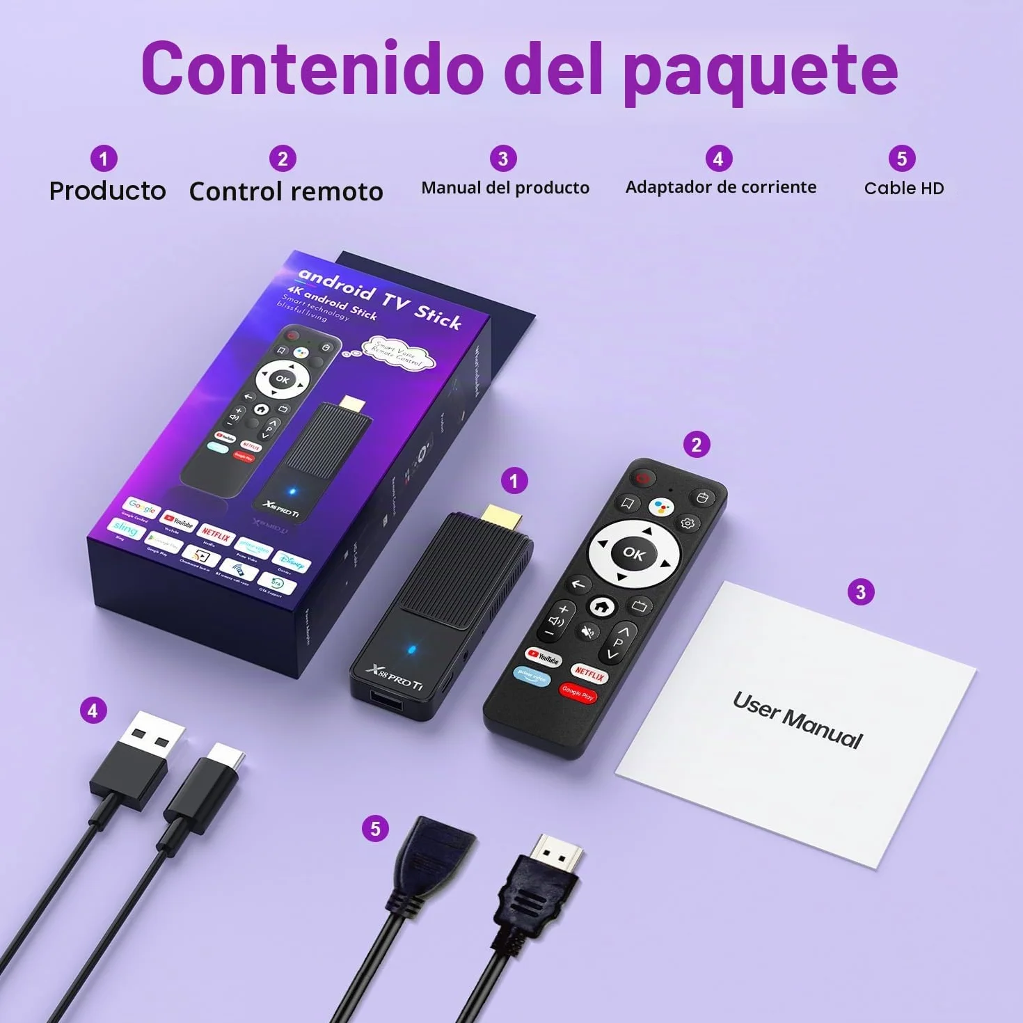 Android 14.0 TV Stick 2GB 16GB RK3518 Quad-Core 64bit Cortex-A53 GPU Mali 450 MP2 WiFi Doble Banda Bluetooth 5.0 HDMI 2.0 4K