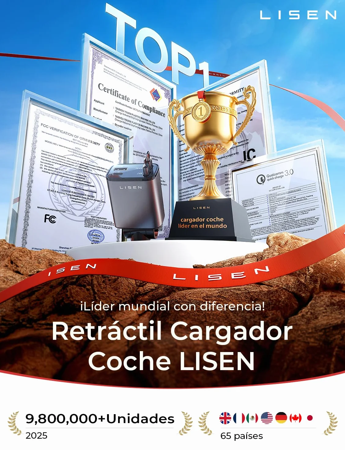 LISEN 84W Cargador Coche Carga Rápida Retráctil USB-C PD45W 12/24V para iPhone 17 13 Xiaomi iPad Tablet Kindle