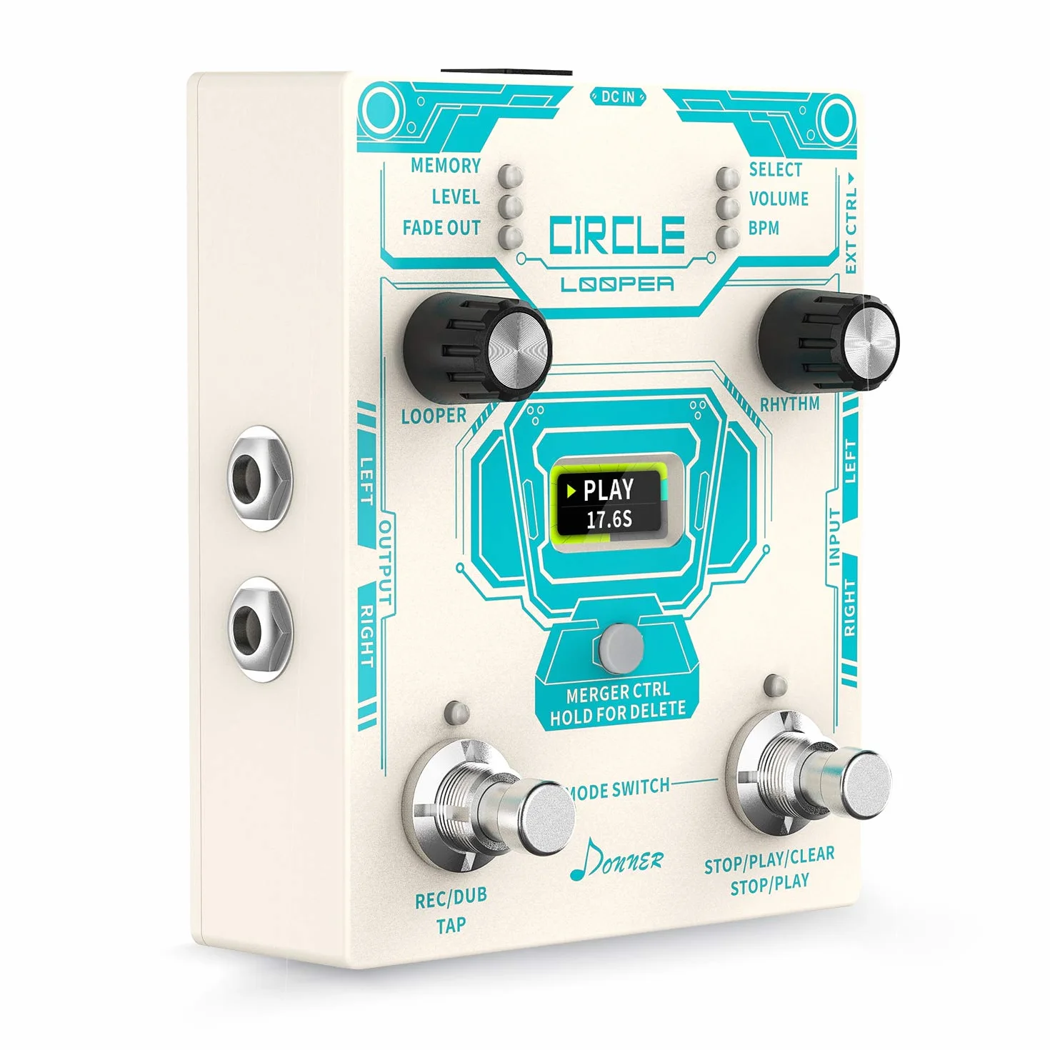 Donner Circle Looper Pedal de Efecto de Guitarra con Barra de Progreso de Tiempo Pantalla Drum Machine