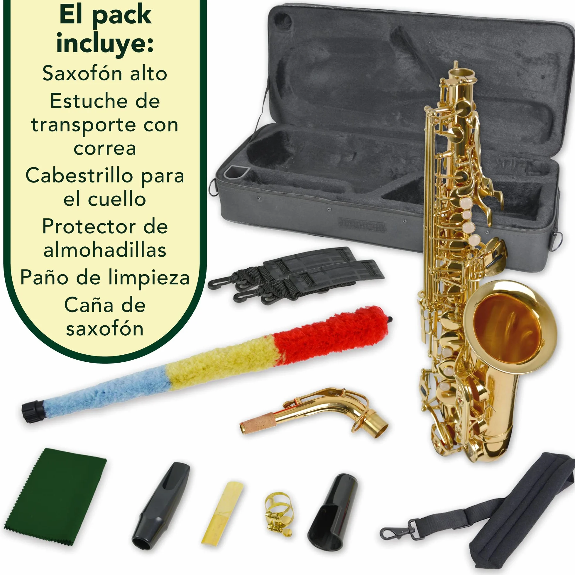 Montreux Student Eb Alto Saxofon Para Principiantes Con Estuche De Transporte Protector Ligero, Boquilla, Caña, Honda, Ahorro De Almo