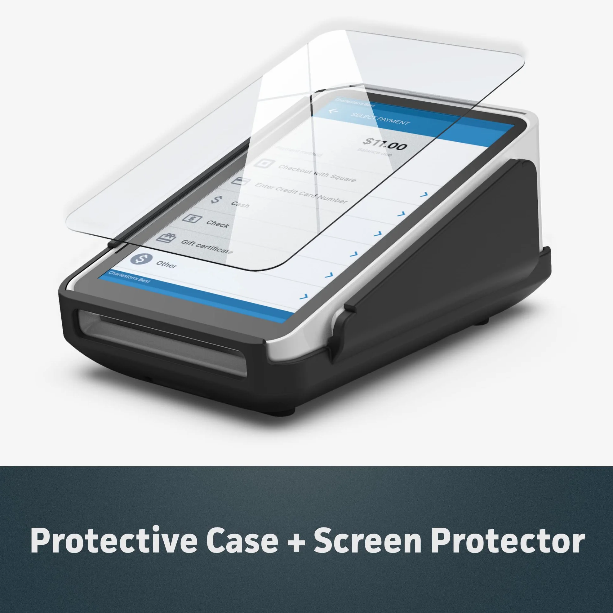 Encased Funda protectora y protector de pantalla para lector de tarjetas Square Terminal, carcasa rígida de goma con base antideslizante y vidrio templado, negro