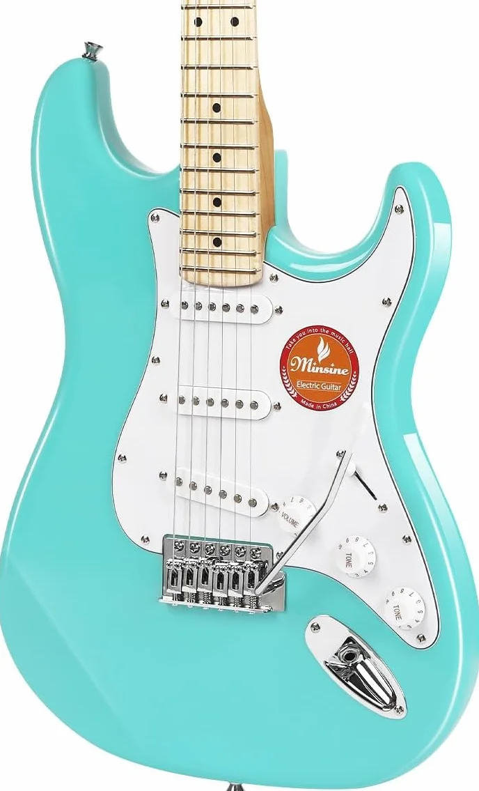 Bullfighter Guitarra eléctrica para adultos principiante, traje de guitarra rock profesional para hombres y mujeres con bolsa de guitarra, correa, púas, afinador, cuerdas y cable (Verde)