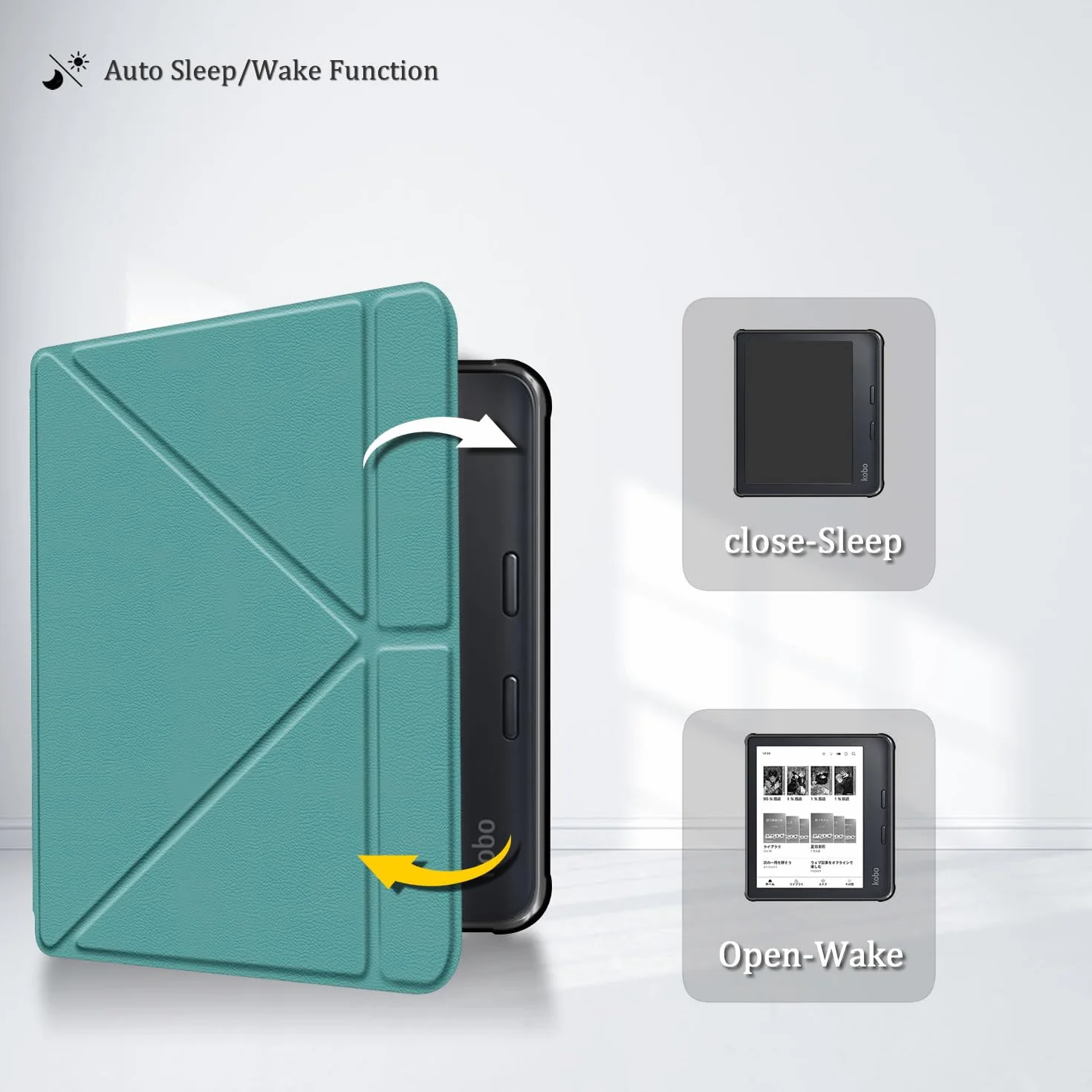 Funda para Kobo Libra Colour (2024) y Kobo Libra 2 (2021) 7" eReader, Reposo/activación automática, Cierre magnético, Verde