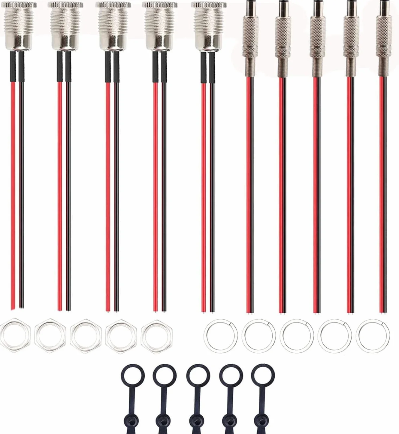 RUNCCI-YUN 5PCS 5,5mm x 2,5mm DC Connector,DC Power Jack Socket,Montaje En Panel DC Conector 5,5mm x 2,5mm+5PCS Tapa de Cubierta Impermeable+5PCS DC Power Pigtail Cable