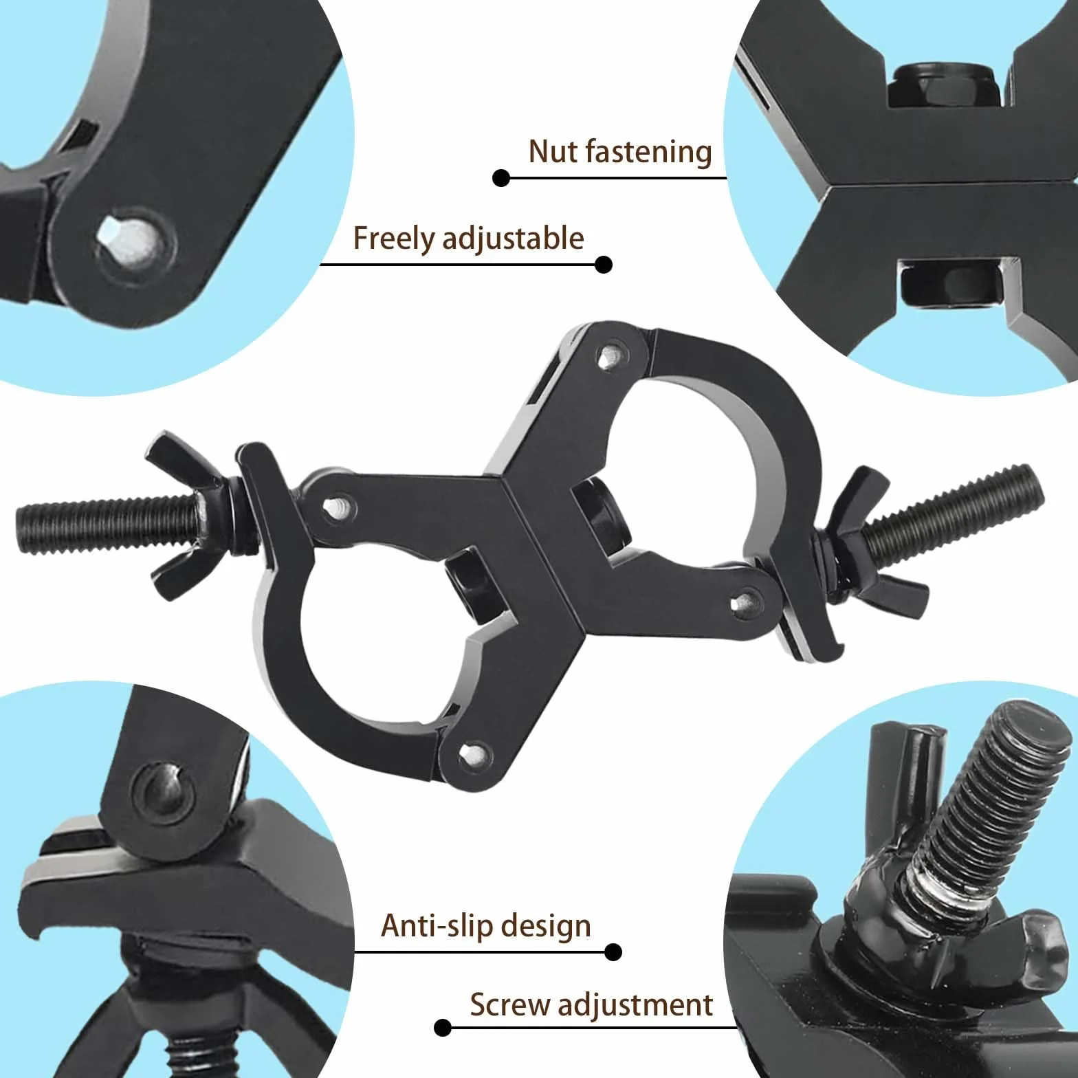 4Pack Garras para Truss Clamp Doble Abrazadera Giratoria Luz Escenario, Gancho para Truss 29-35mm Garras Luces Lighting Hook Clamps, Carga 80kg Andamiaje Soporte Luz Enganche Colgar para Cabeza Movil