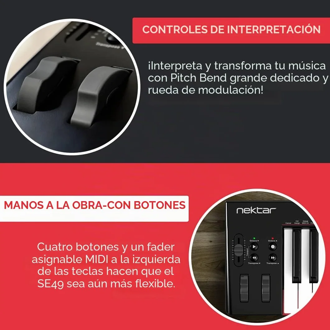 Nektar Controlador de teclado MIDI USB SE49 con integración Nektar DAW