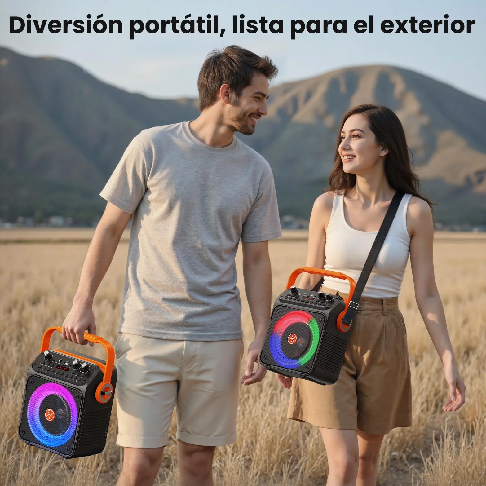 HWWR Karaoke 2 Microfonos Inalambricos, Karaoke Profesional para Adultos Y Niños Altavoz Bluetooth con Preamplificador De Micrófono, Portátil Bluetooth Fiesta Altavoz Karaoke-Regalo