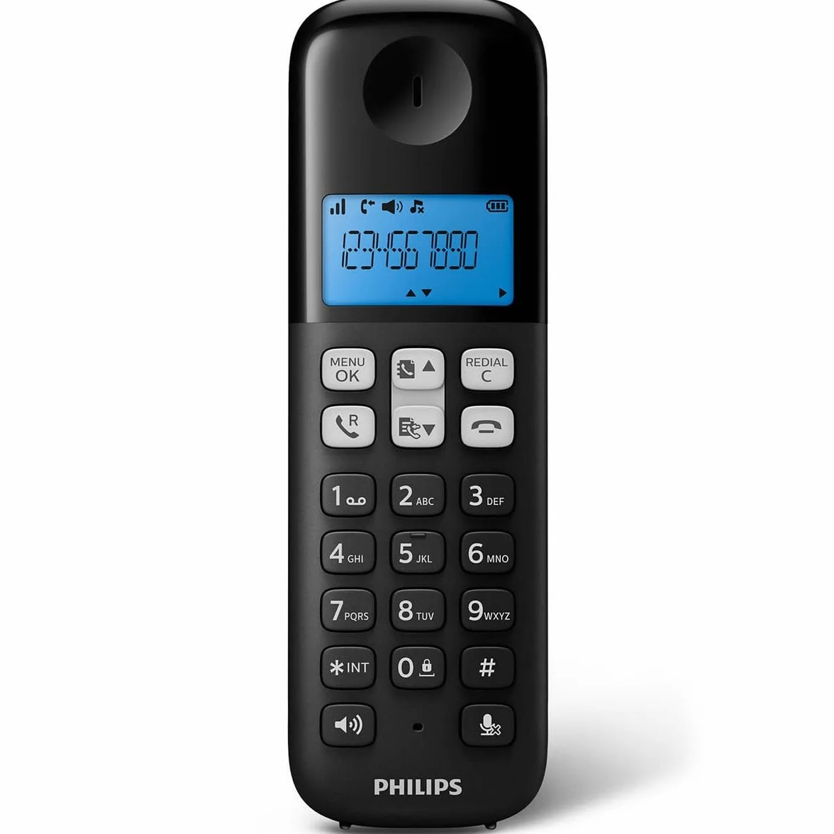 Philips D1611B/34 Teléfono Fijo Inalámbrico Negro, Retroiluminación, HQ-Sound, Agenda 50 números, Identificador de Llamadas, Alcance 50m-300m