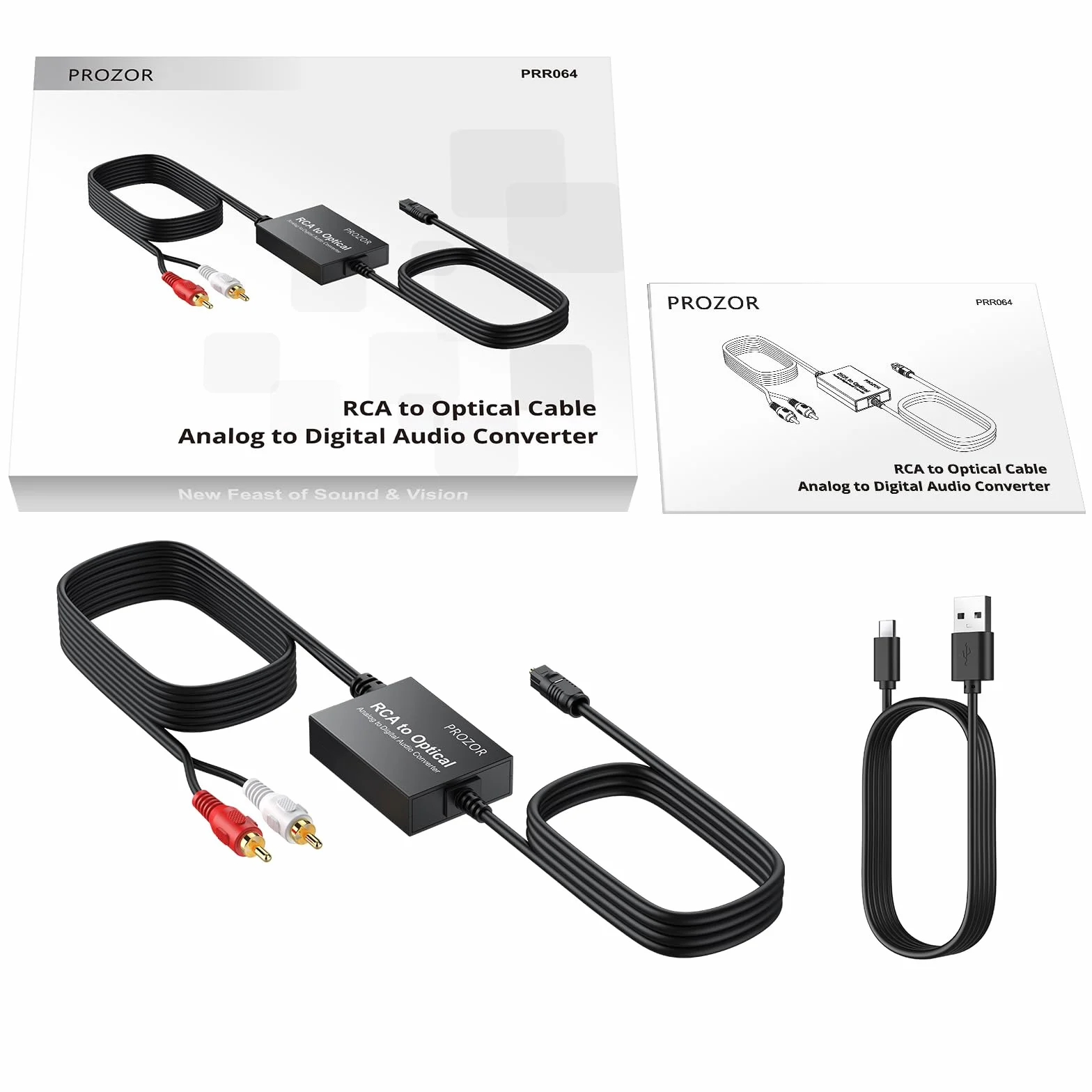 PROZOR Convertidor de Audio Analógico a Digital RCA a Toslink SPDIF con Cable Integrado