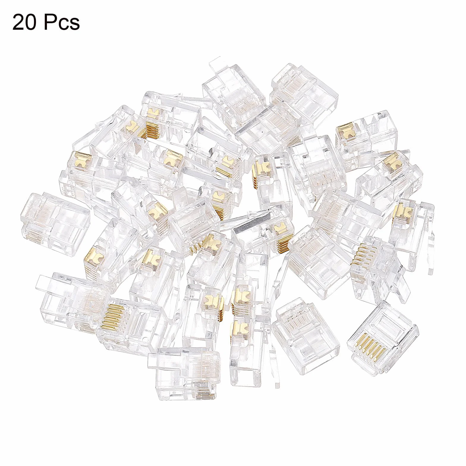 QUARKZMAN Conectores Macho RJ11 RJ12 Enchufe Modular Teléfono Núcleo Cobre 6P6C Transparente 20 Unidades