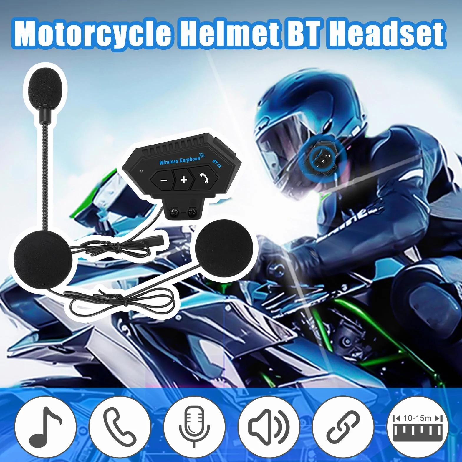 Yosoo Health Gear Intercomunicador Bluetooth para Motocicletas, Auriculares Casco con Batería, Manos Libres